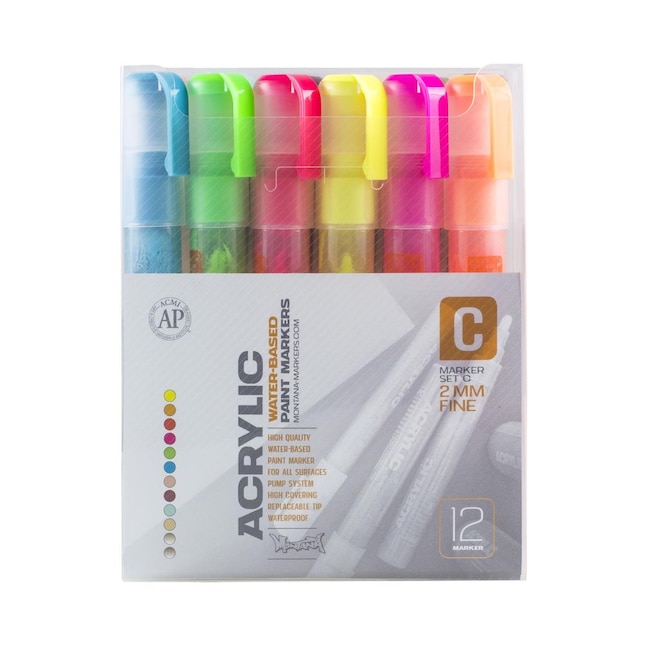 Montana Cans Acrylic Markers 12-Pack Assorted Paint Pen/Marker in