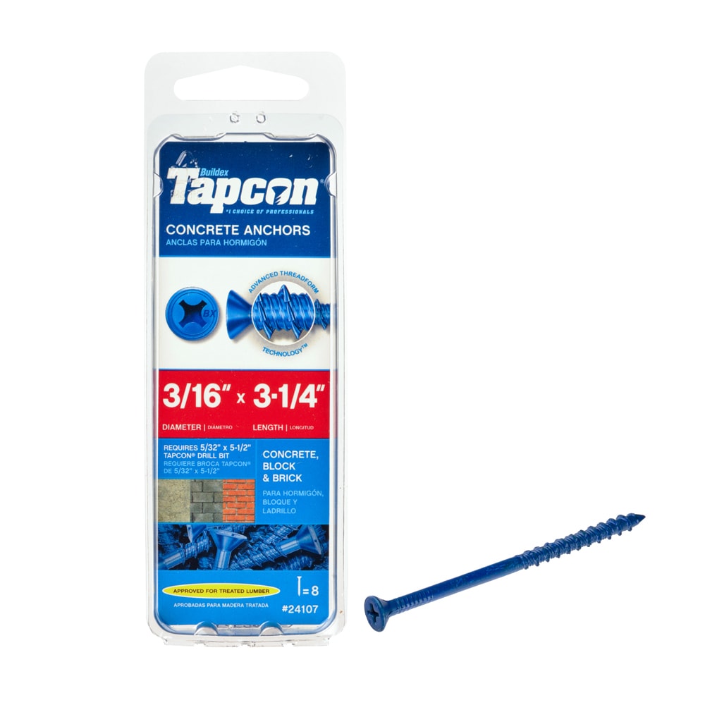 Tapcon 24107 3/16-in x 3-1/4-in Concrete Screws Anchors ( 8 -Pack)