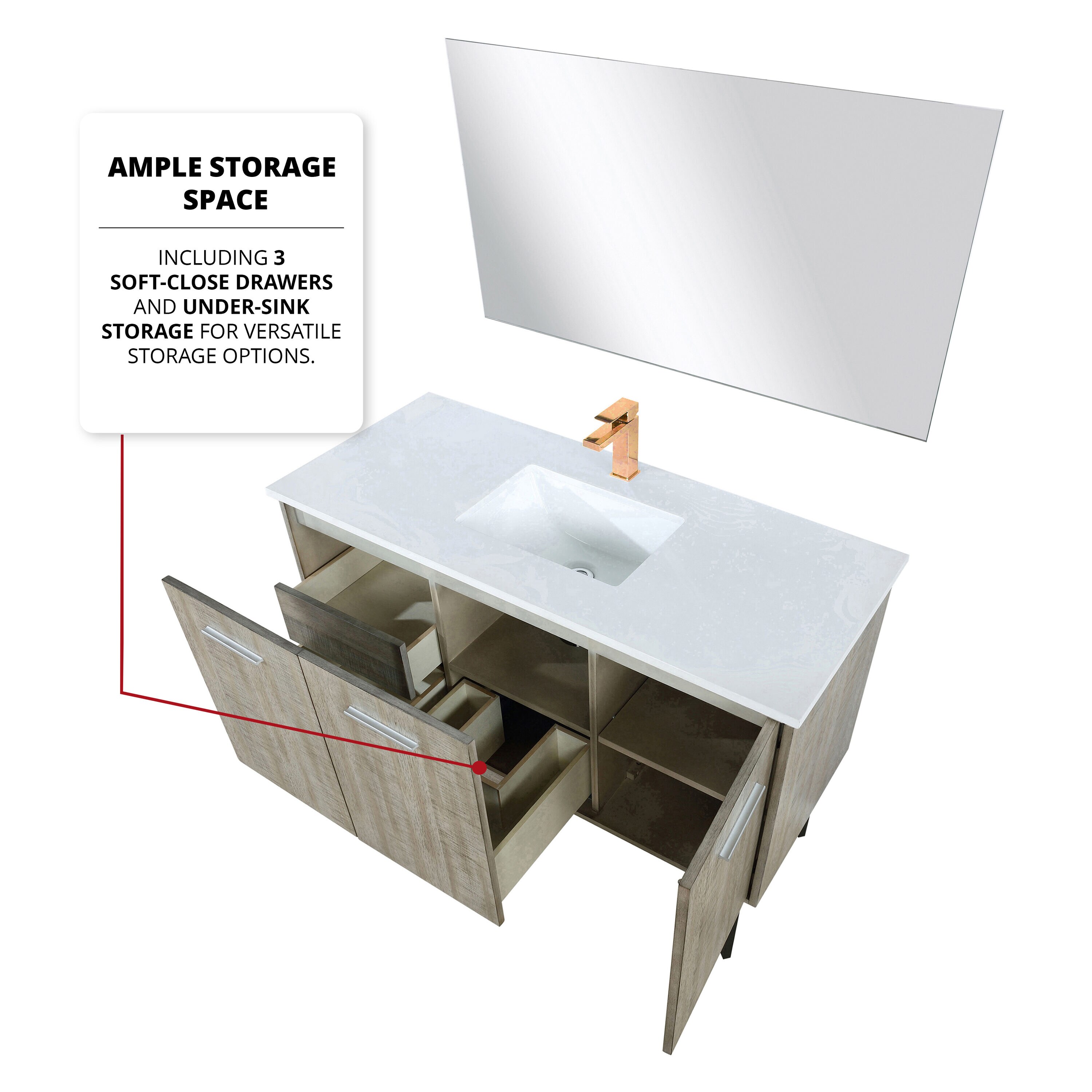Lancy 48" Rustic Acacia Wood Bathroom Vanity with White Quartz Top