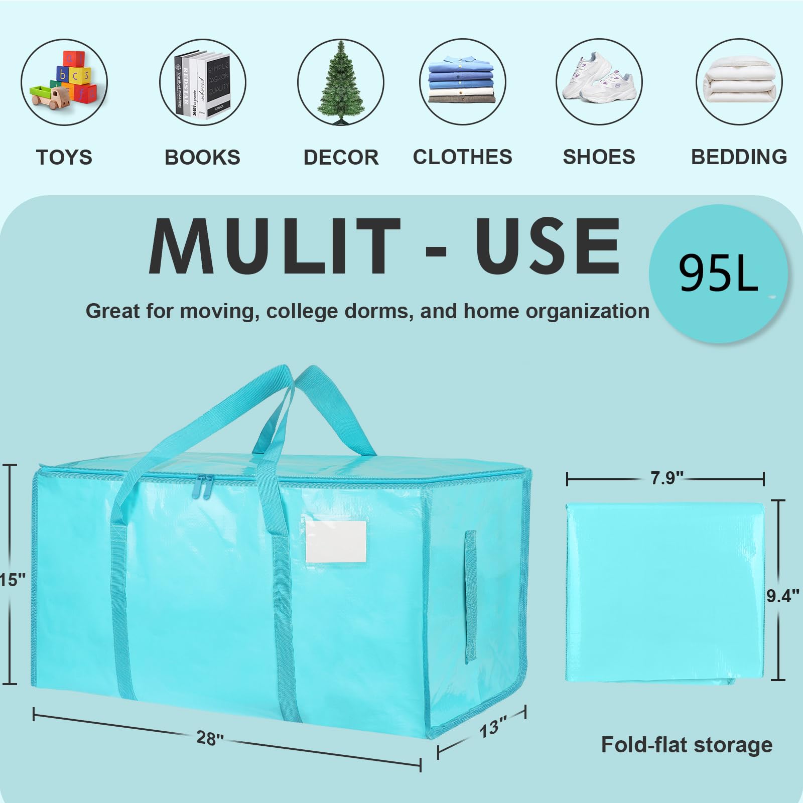 PIGFDK lake blue 4 pack Heavy Duty Storage Totes Wrap Around Handles ...