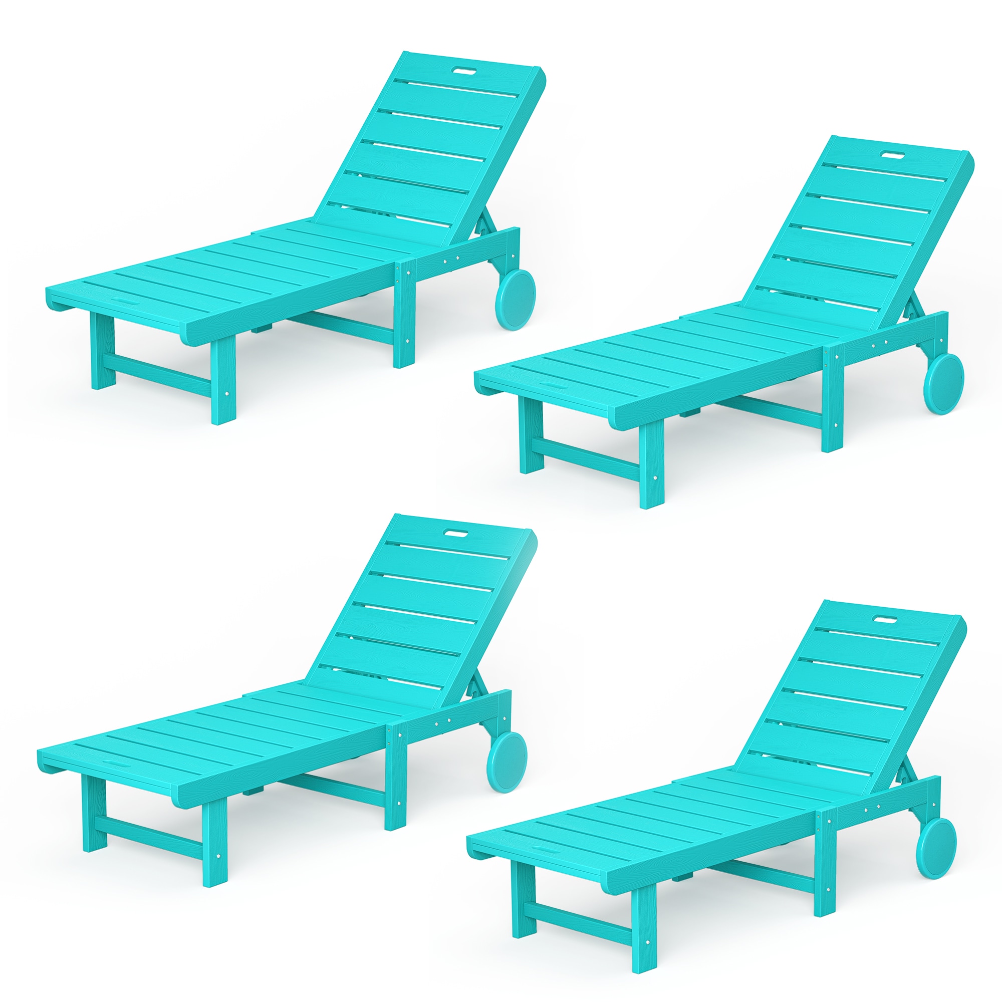 Yurevna A4JT-003-05LS Chaise lounge Set of 4 Aruba Blue HDPE Frame Stationary Chaise Lounge Chair with Slat Seat