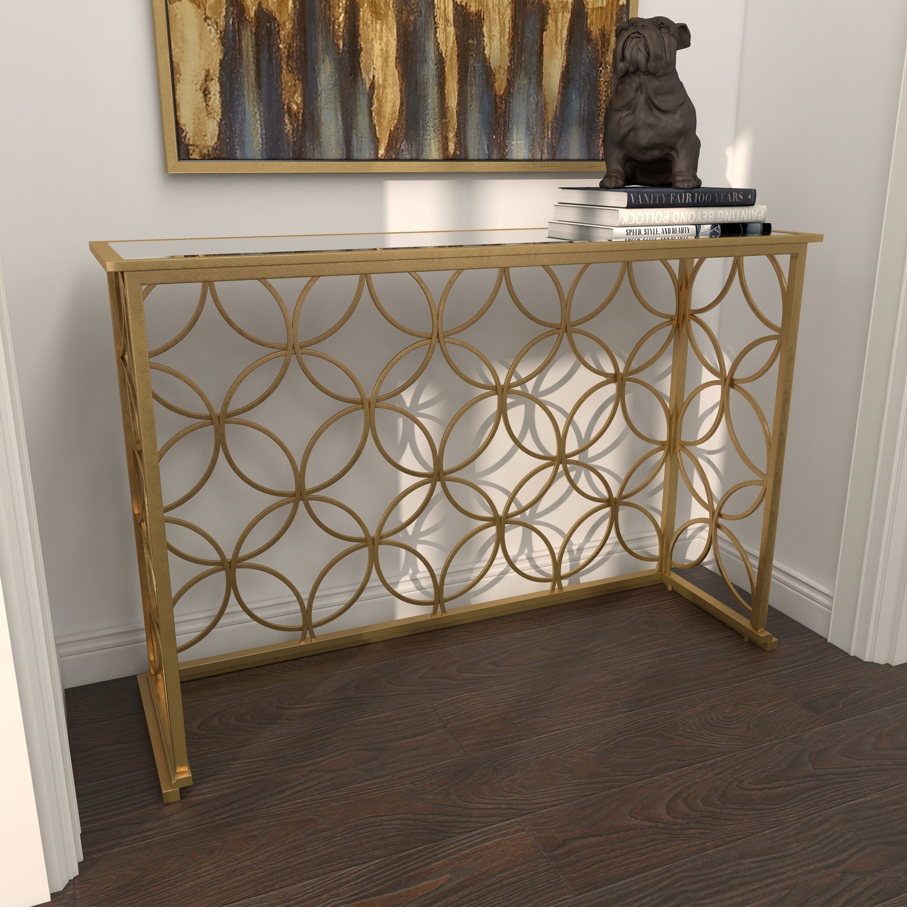 Grayson Lane Modern Gold with Mirrored Glass Top Console Table in the  Console Tables department at