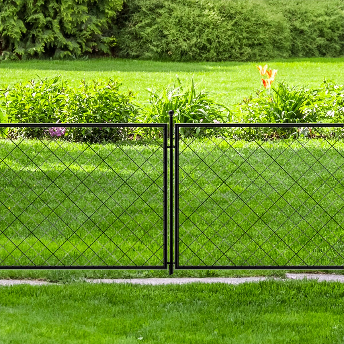 YARDLINK Diamond Grid No Dig Fence 3-ft H x 4-ft W Black Steel No Dig ...