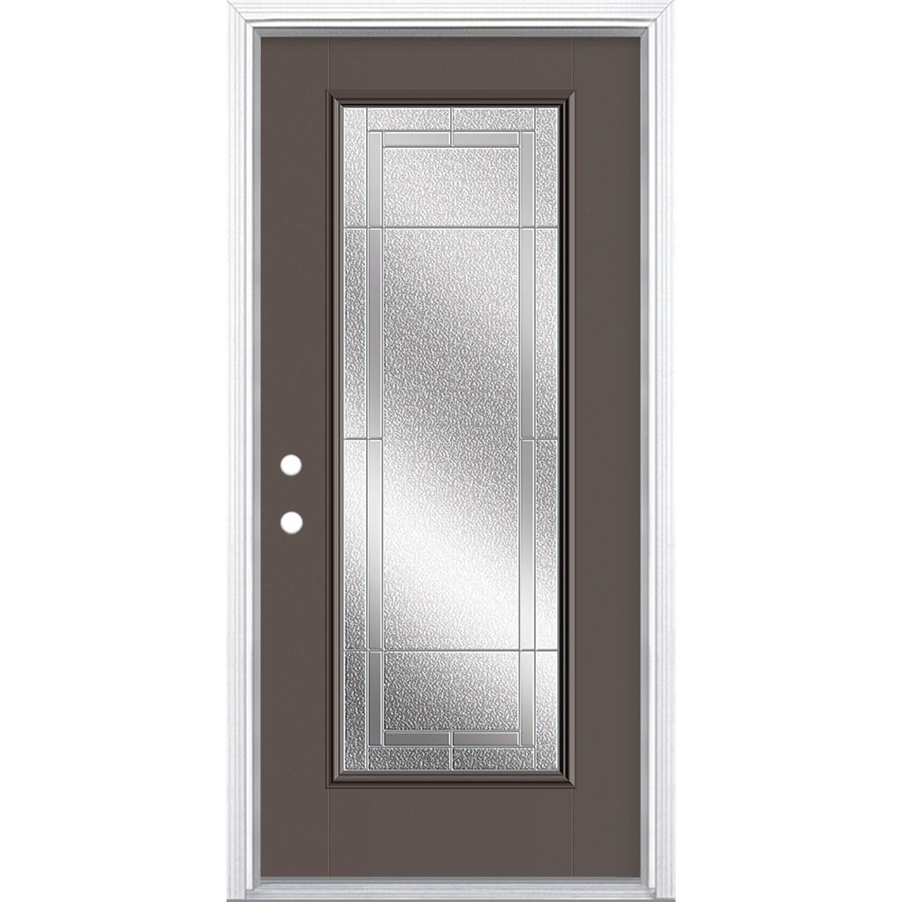 Masonite 3420156 Focus 36-in x 80-in x 4-9/16-in Fiberglass Full lite Right-hand inswing Sandy Shore Painted Prehung Front Door with Brickmould Insulating core