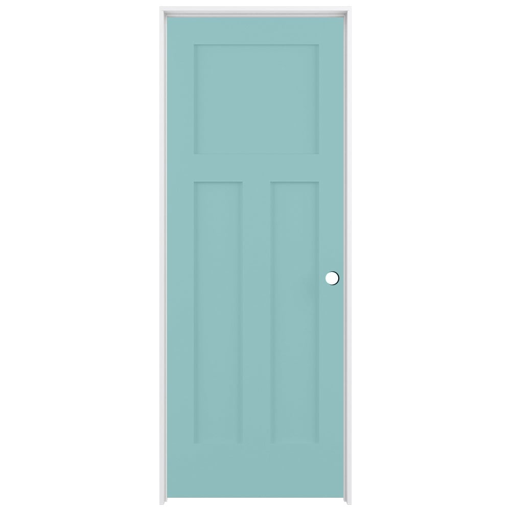 RELIABILT LO1369590 32-in x 80-in Sea Mist Solid core 3-panel craftsman Left hand Smooth Prefinished Pine Wood Flat Jamb Single Prehung Interior Door