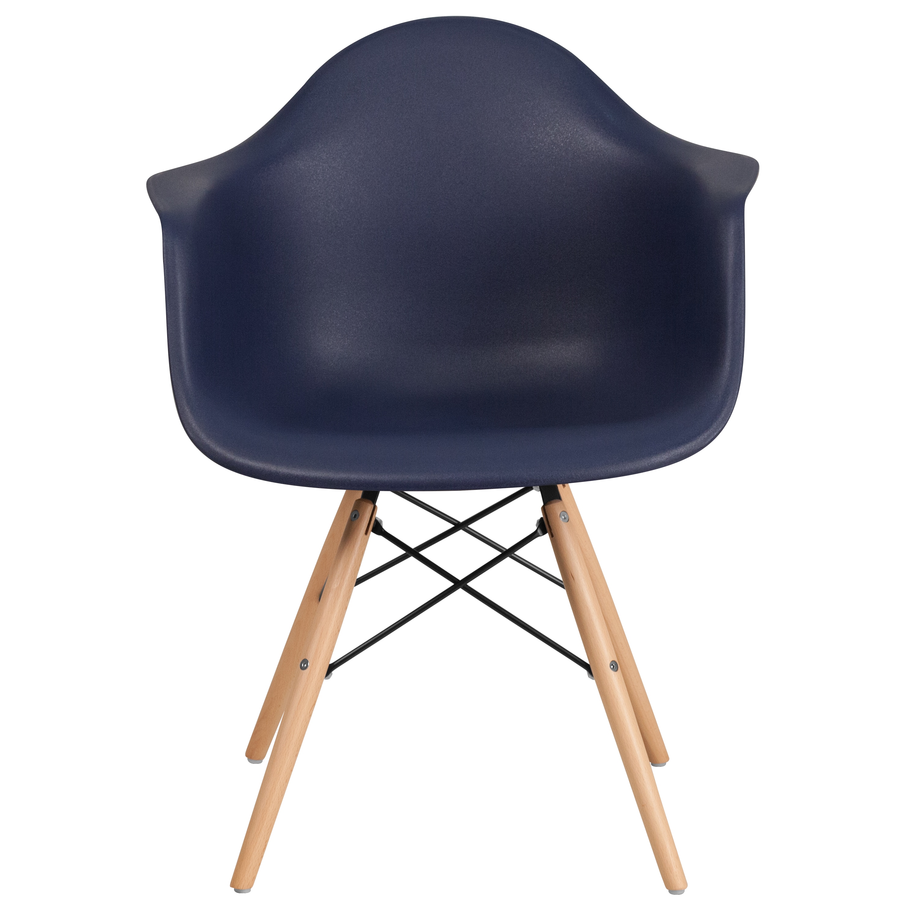 Navy Plastic Side Chair with Wooden Legs, Set of 2