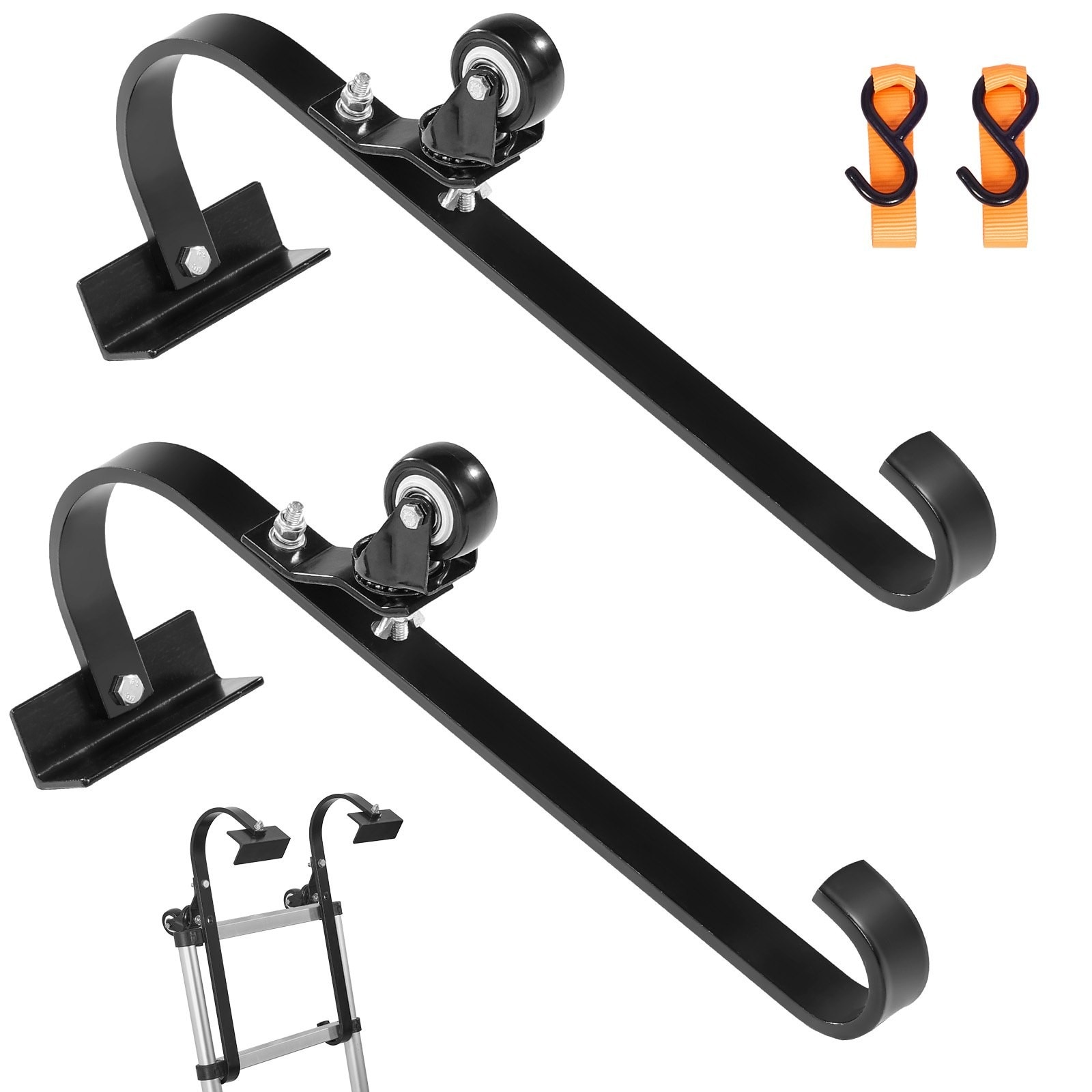 SUGIFT Ladder Roof Hook Stabilizer 2 Pack with Fixed Wheel and Swivel Bar Steel 600 lb Load Rating