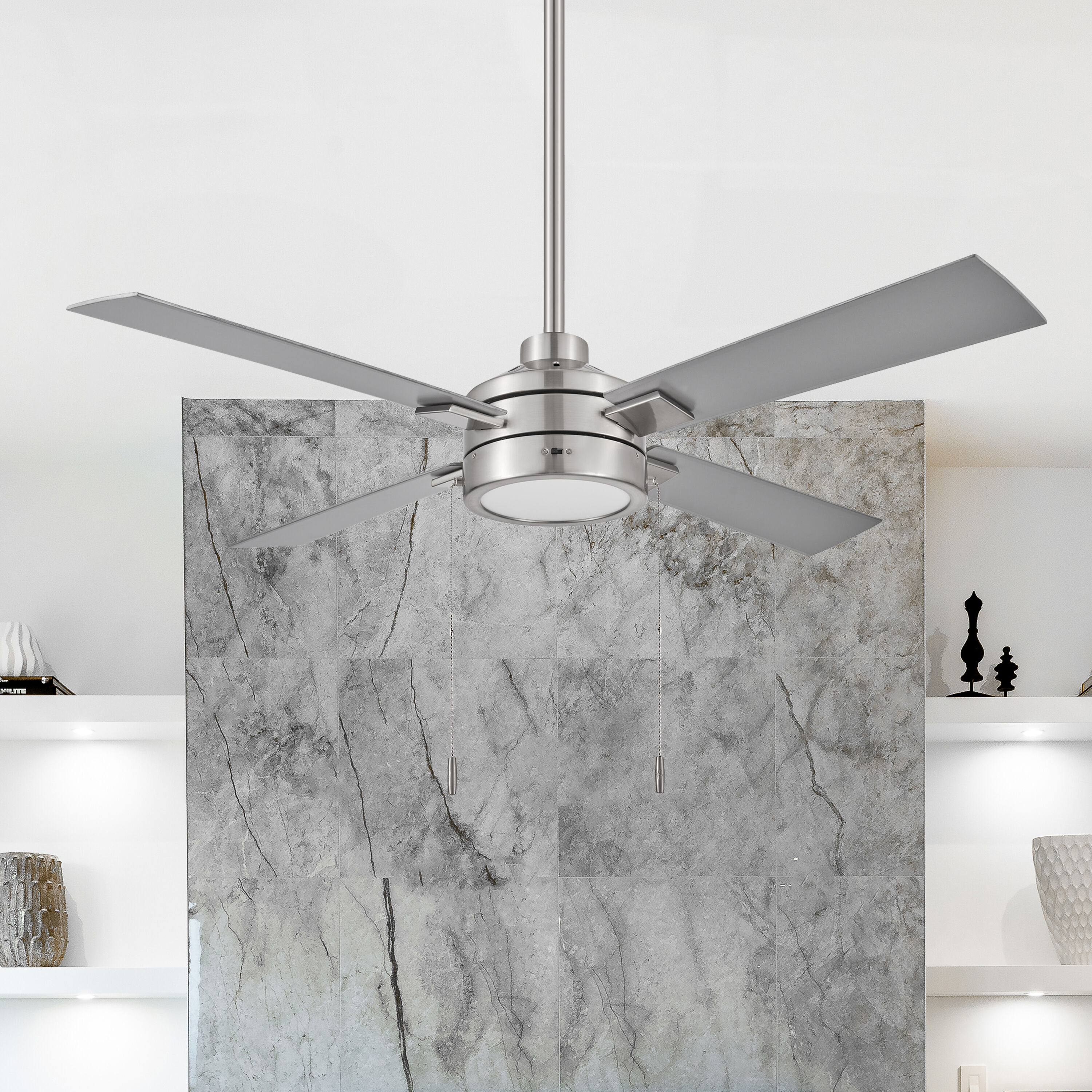 Harbor Breeze AR48-52BN Eddington Easy2Hang 52-in Integrated LED Brushed Nickel with Silver/burnished Maple Blades Ceiling Fan With Light ( 4 -Blade )