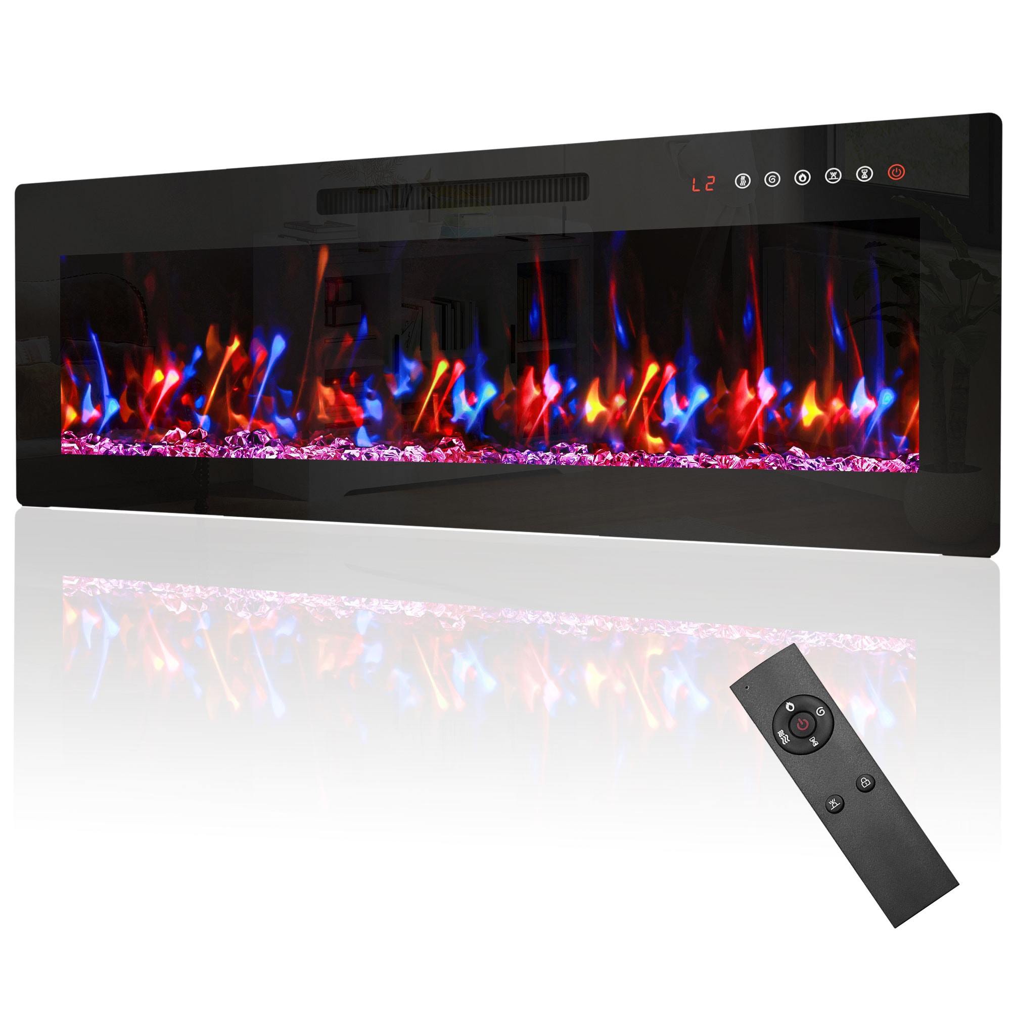 EdenDirect 50-in W x 13.78-in H Black Electric Fireplace Insert