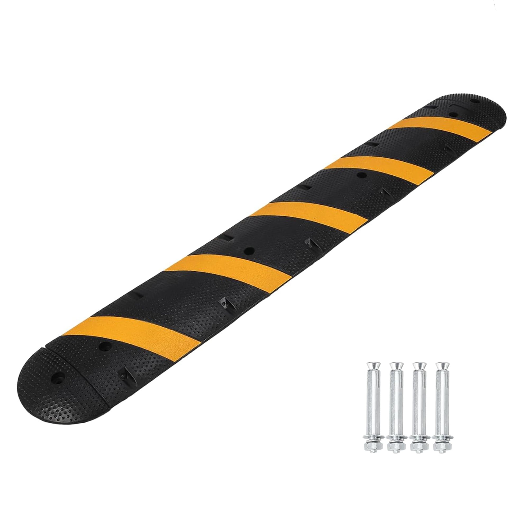 IdealHouse 6 ft Speed Bumps End for Road Heavy Duty 25000 LBS Capacity Traffic Rubber Speed Humps with 2 Channel Floor Cord Cover for Asphalt Concrete Gravel Driveway Road 1 Pack