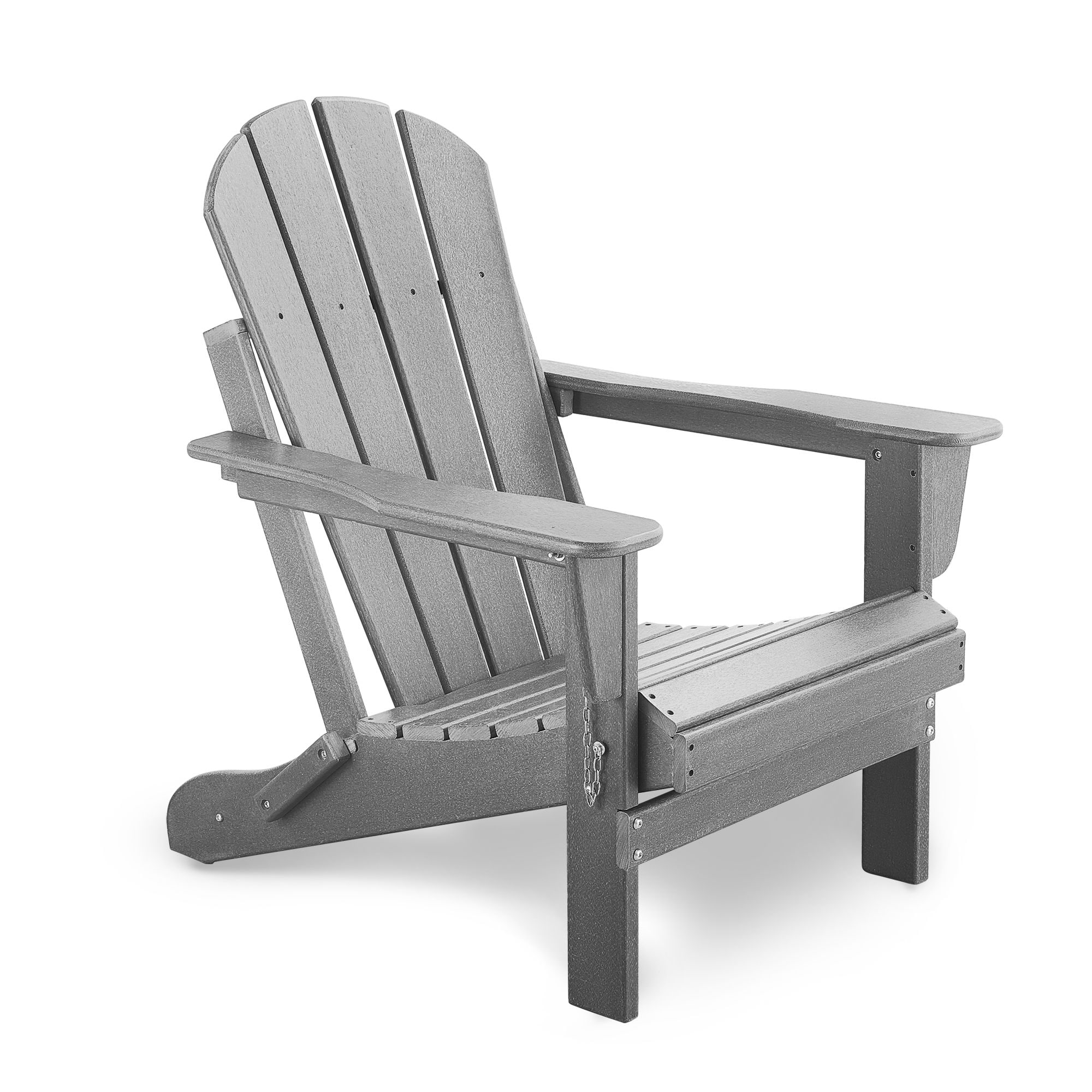 Forclover MONM1209-02GY Folding Patio HDPE Adirondack Chair Gray HDPE Frame Stationary Adirondack Chair with Solid Seat