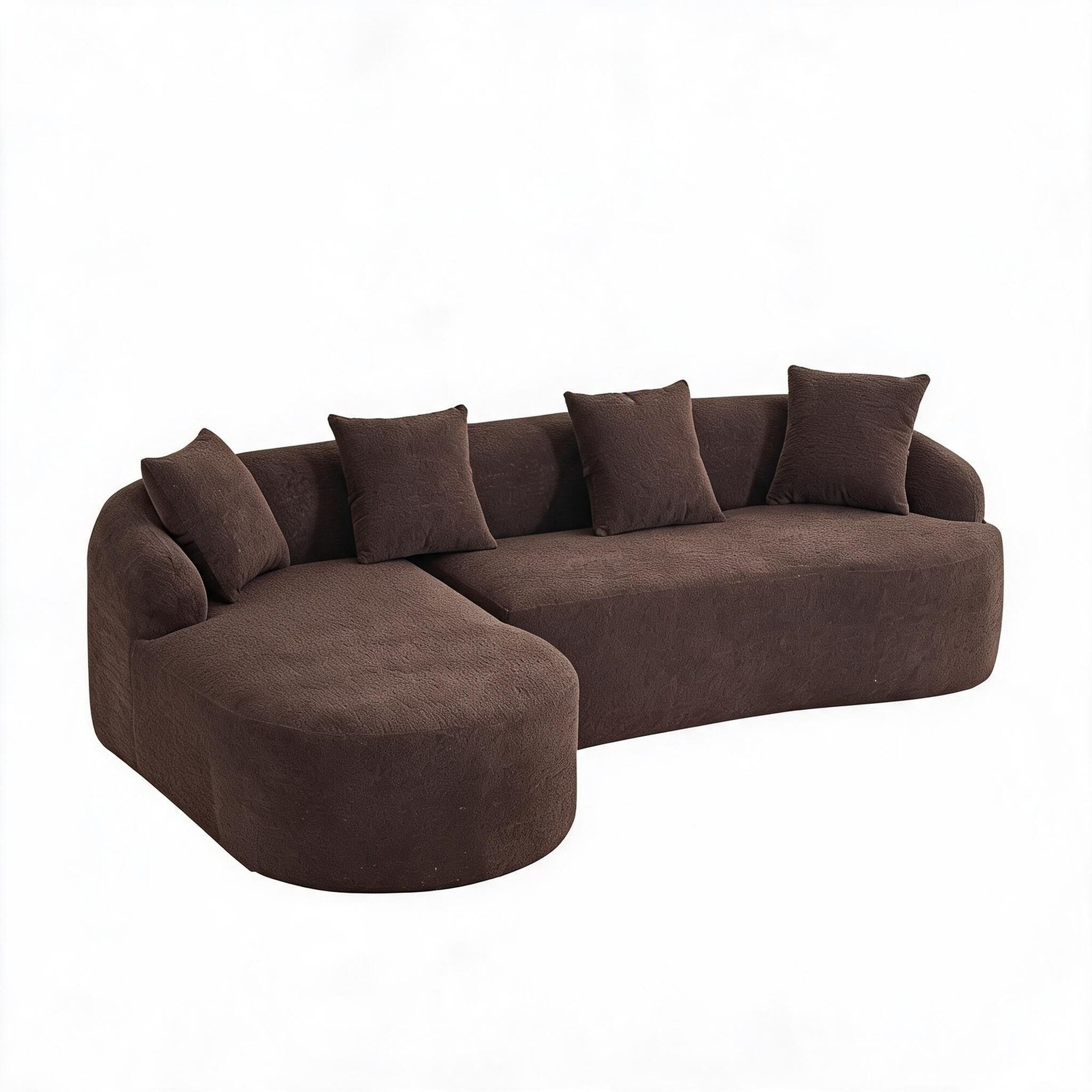 UOI Brown Chenille L-Shape Sectional Sofa with Curved Chaise and 30D High-Density Sponge for Living Room