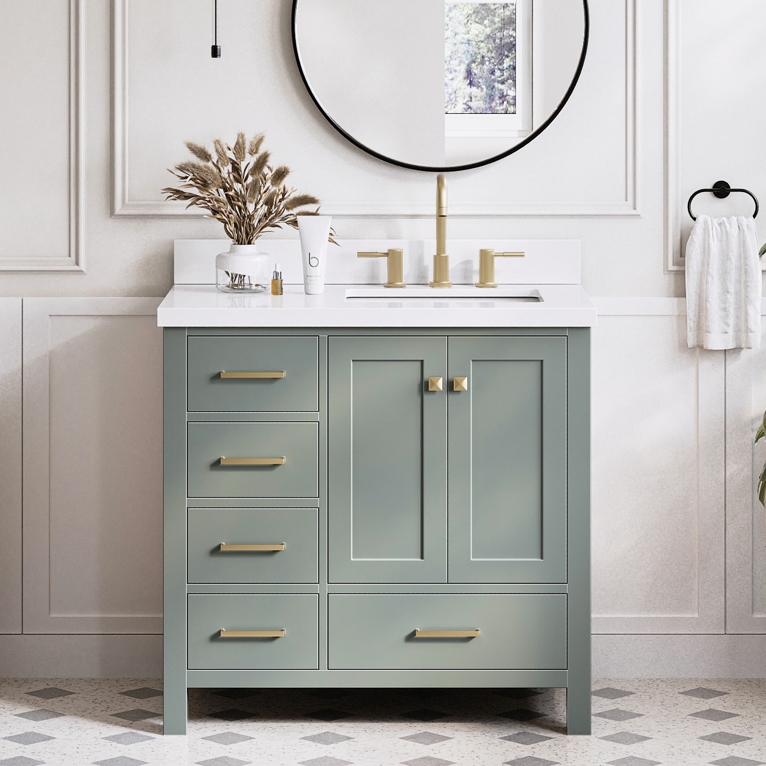 ファンデーション Yariel ARIEL Cambridge 36-in Vintage Green Undermount Single Sink