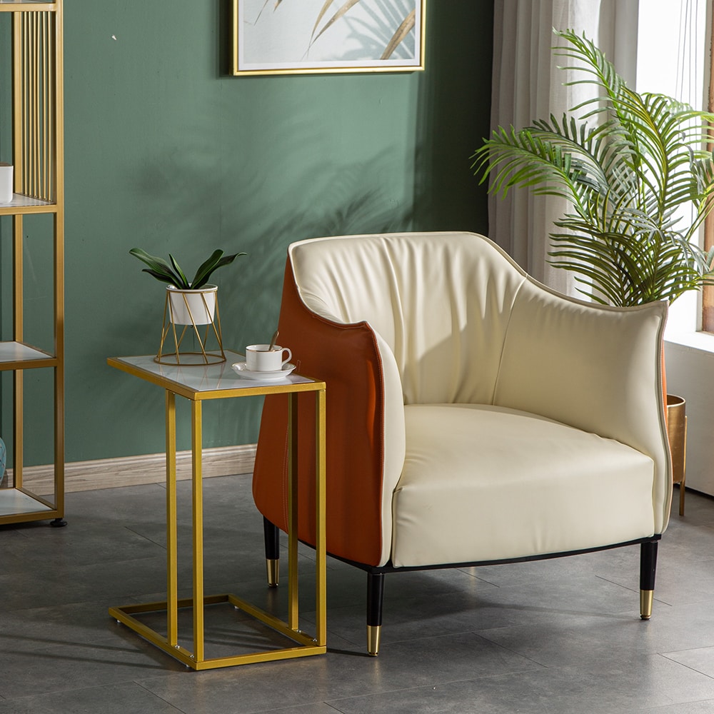 Gold Metal Frame White Marble Top C-Side Table
