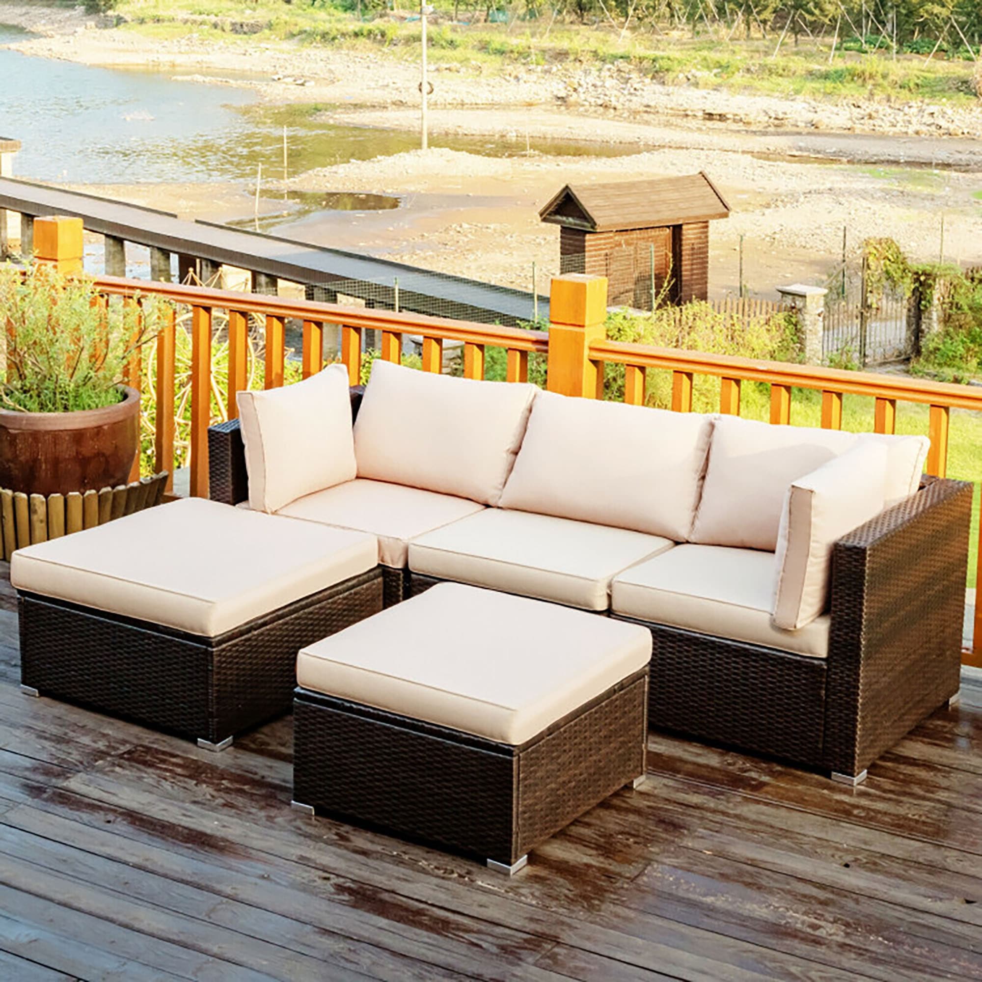 casainc outdoor furniture-set 5-piece rattan patio conversation