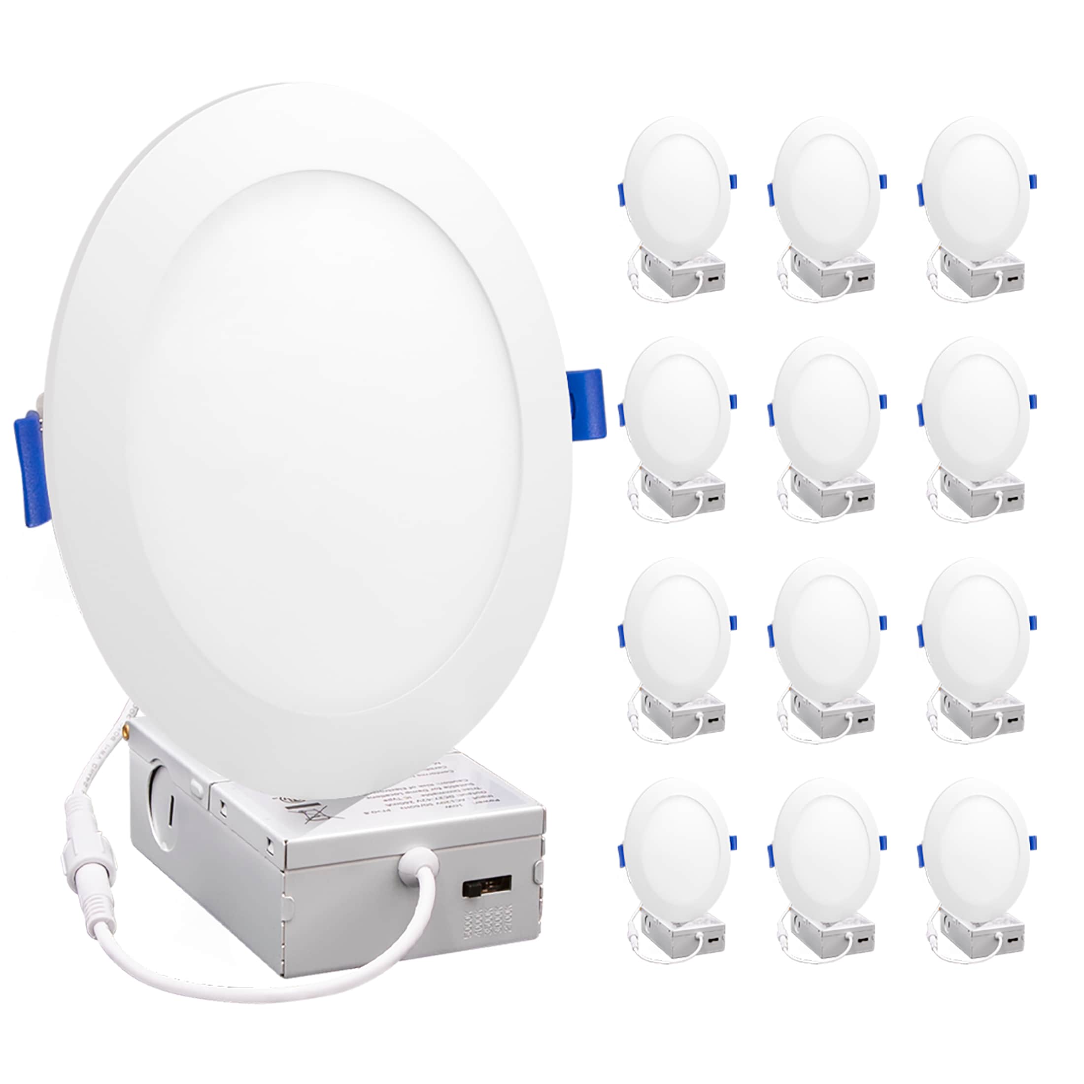 Maxxima MRL-S61245-12 White 6-in 1050 -Lumens Switchable white Round Dimmable LED Canless Damp rated Recessed Downlight 12 -Pack