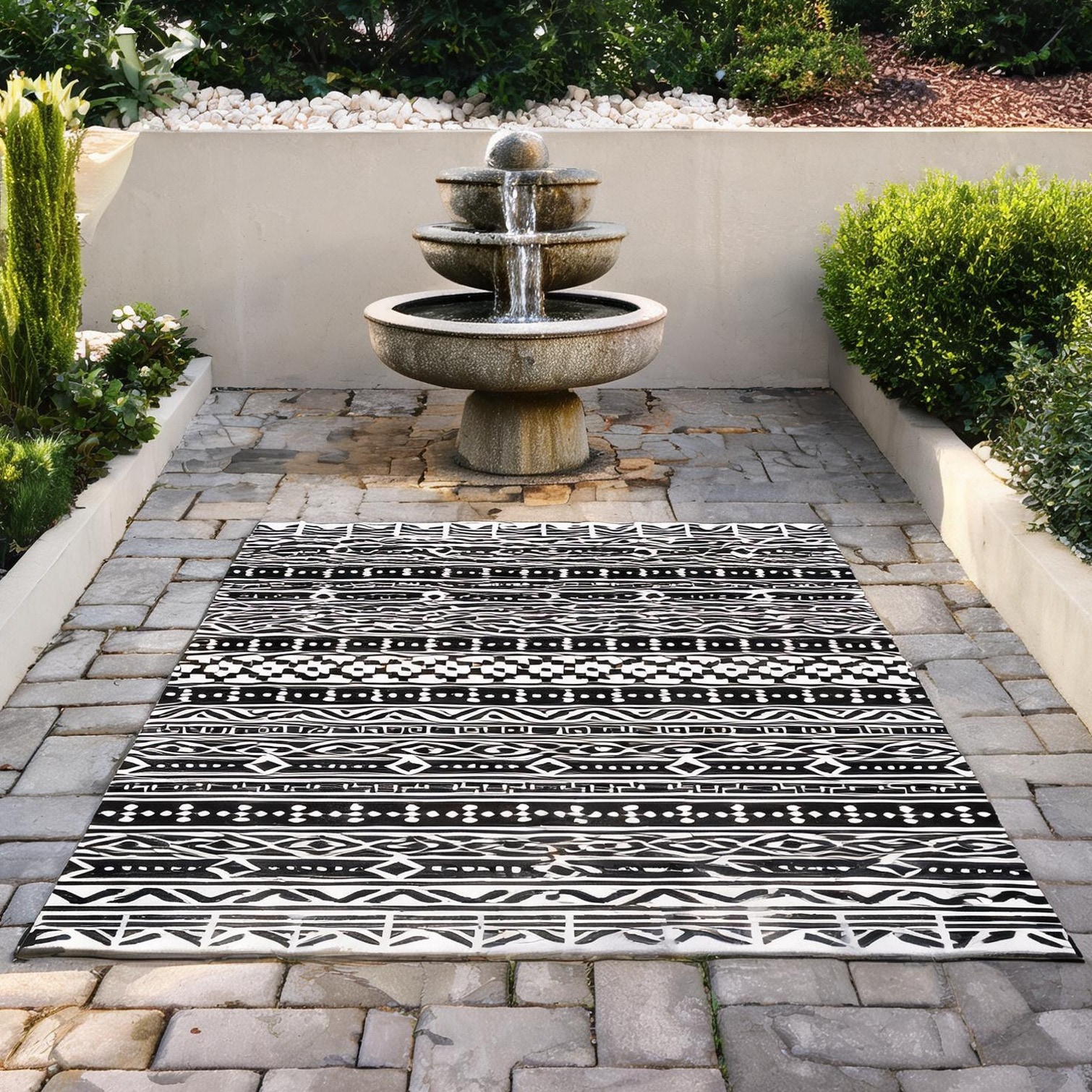 chillscreamni - Black and White 310G M2 Pp and Outdoor Rugs for Outdoor Space with Storage and Up...