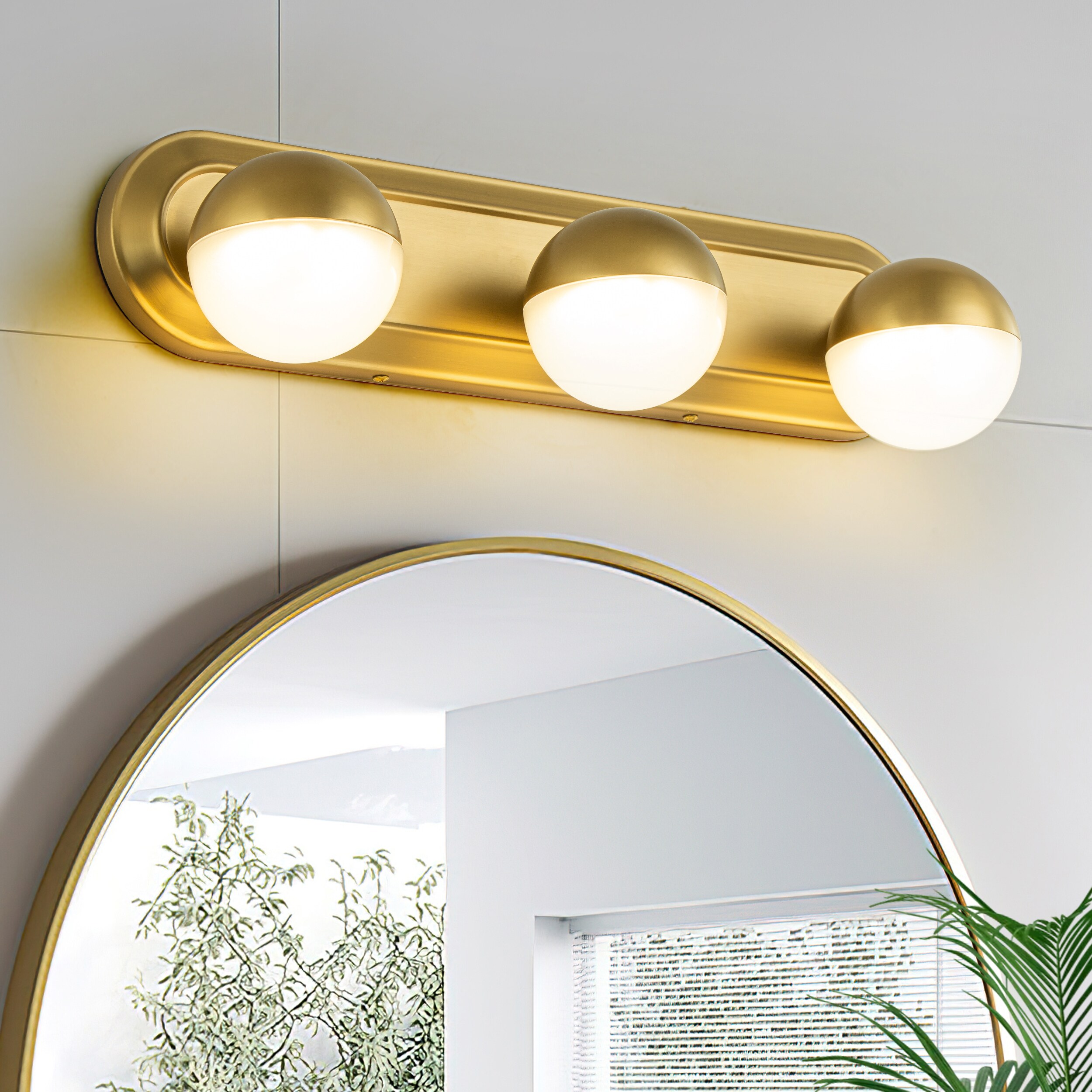HUOKU PD1052451 Yuju 19.3-in 3 -Light Brushed Brass Integrated LED Modern/contemporary Vanity light