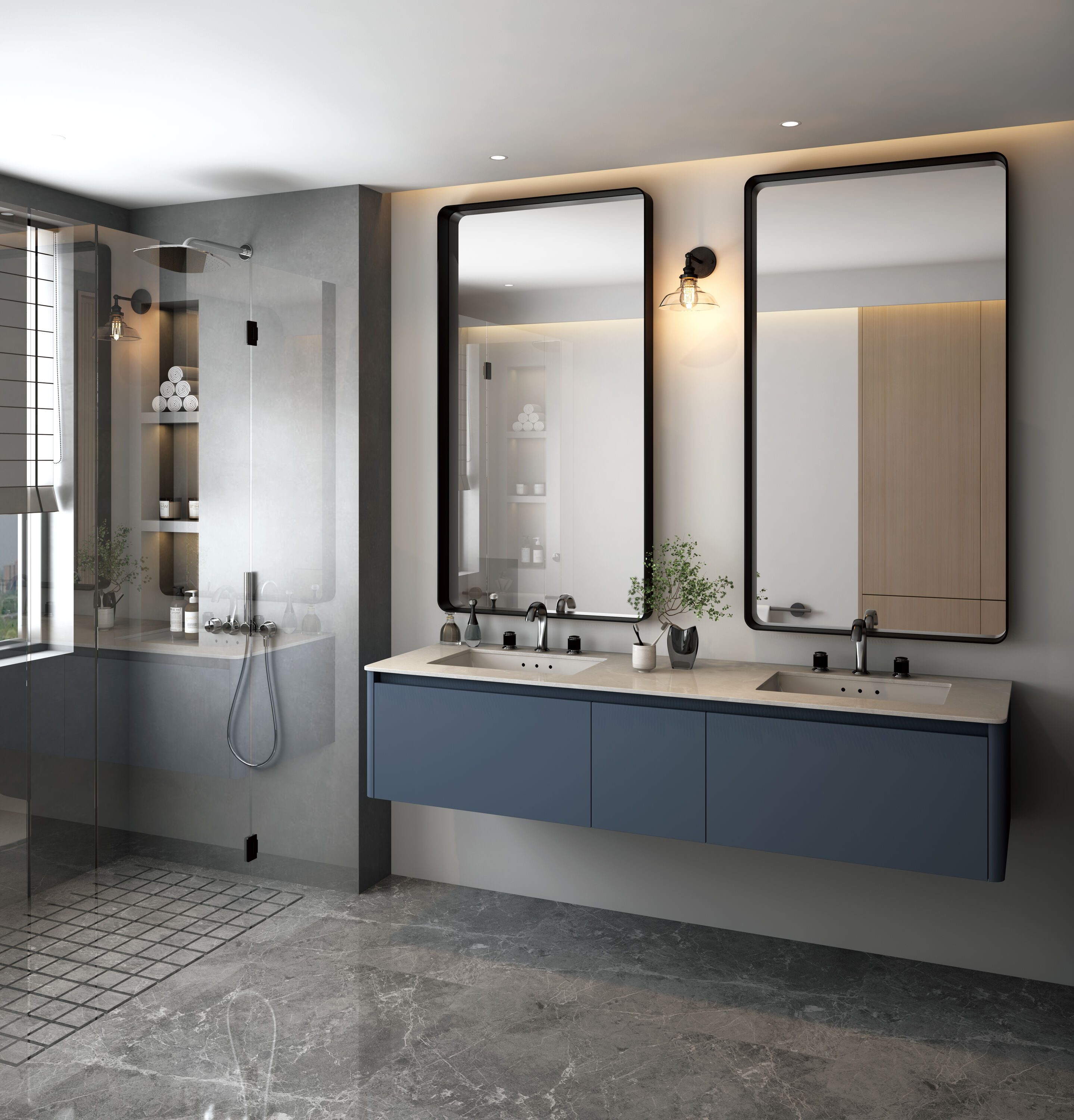 waterpar 40-in x 32-in Framed Bathroom Vanity Mirror (Black) in the ...