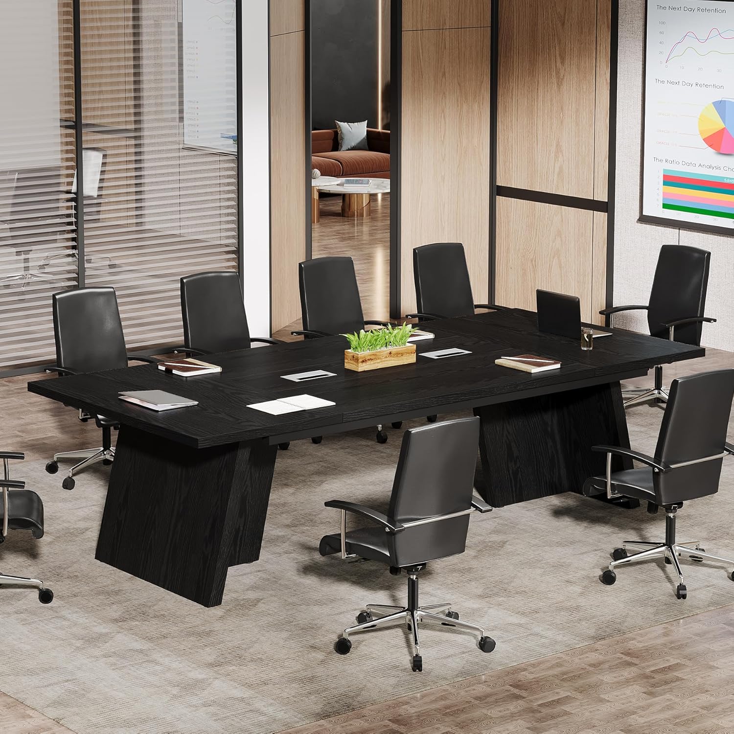 Tribesigns - Black 8 to 10 Person Rectangular Conference Table 94.5 W x 29.9 H with Cable Management