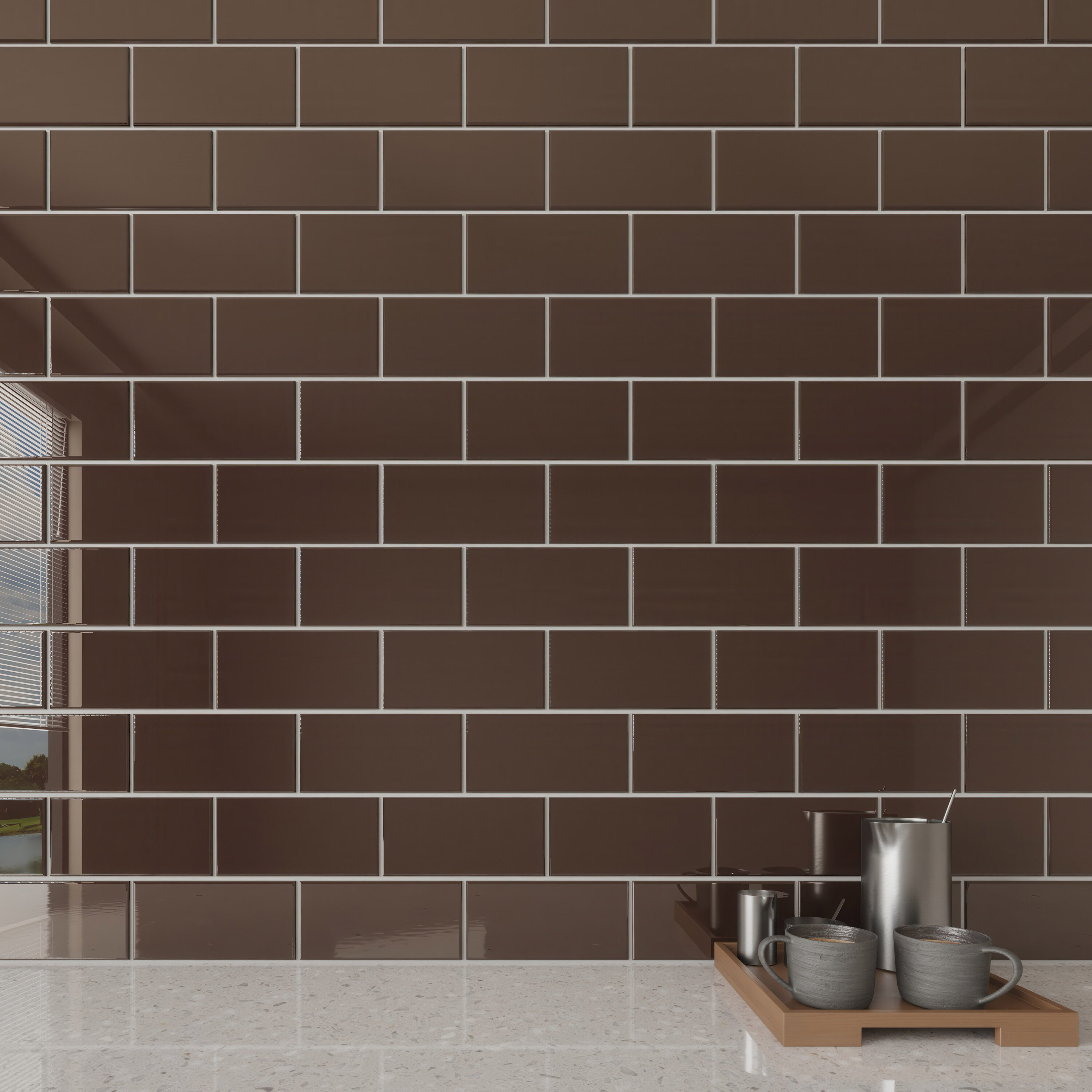 Giorbello G5932 Classic Premium Classic Brown 3-in x 6-in Glossy Glass Subway Standard Wall Tile ( 5-sq ft Carton )