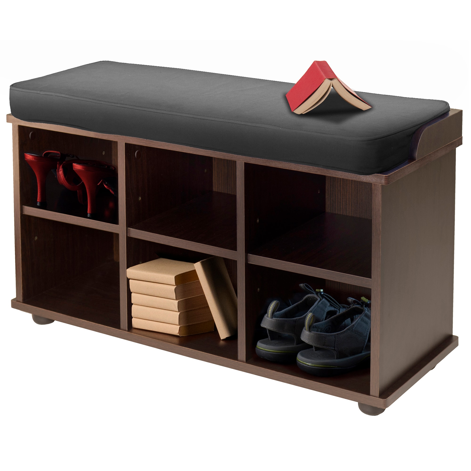 Transitional Townsend Espresso Storage Bench with Cushioned Seat