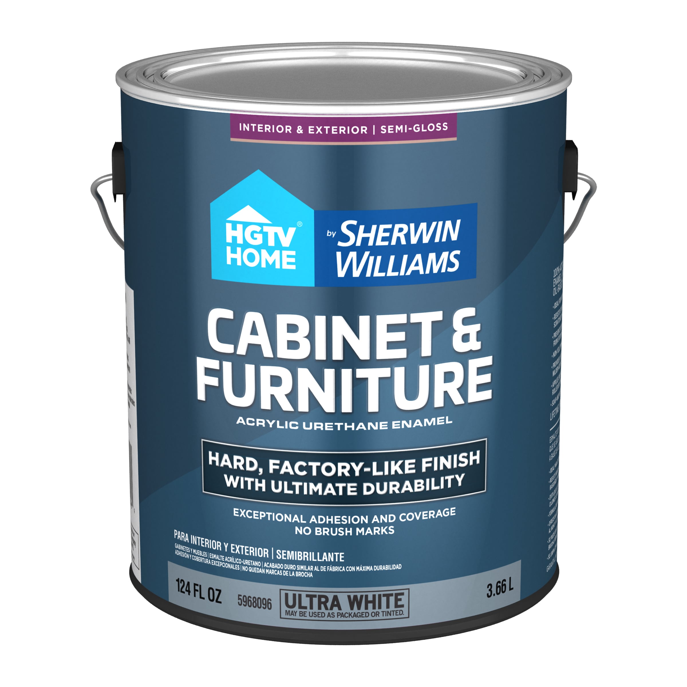 HGTV HOME by Sherwin-Williams CF5968096-16 Cabinet and Furniture Semi-gloss Ultra White Tintable Cabinet Furniture Paint Enamel ( 1-gallon )