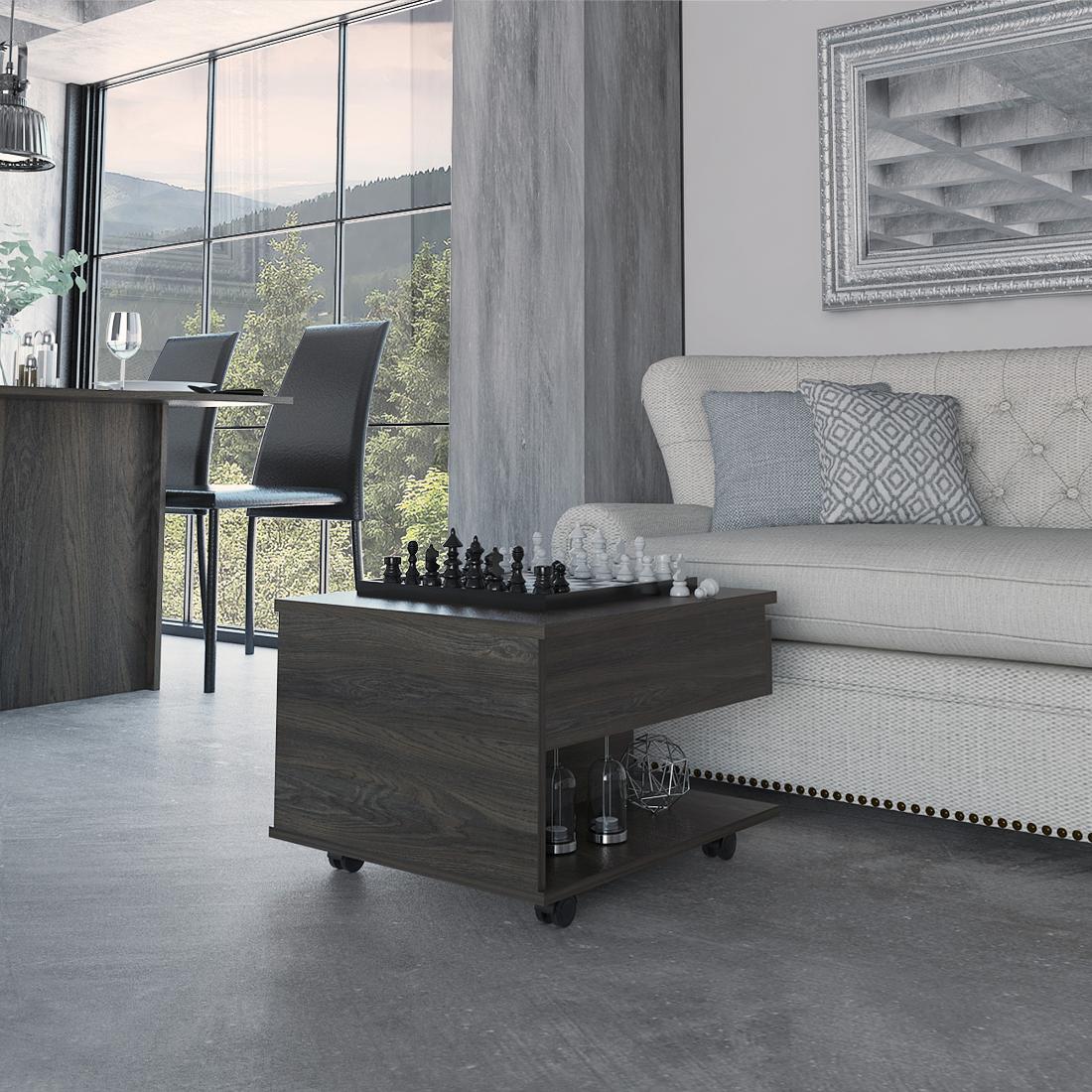 HomeRoots 4000477835 Modern Wood veneer Espresso 21.6-in W x 15.3-in H with Drawers Coffee Table