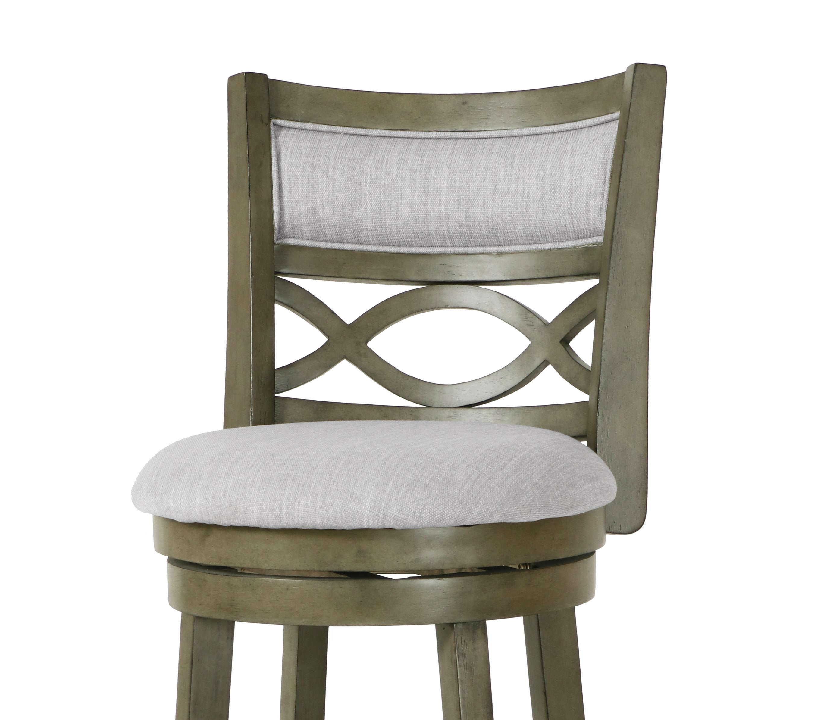 Transitional Gray Swivel Bar Stool in Solid Wood with Carved Back