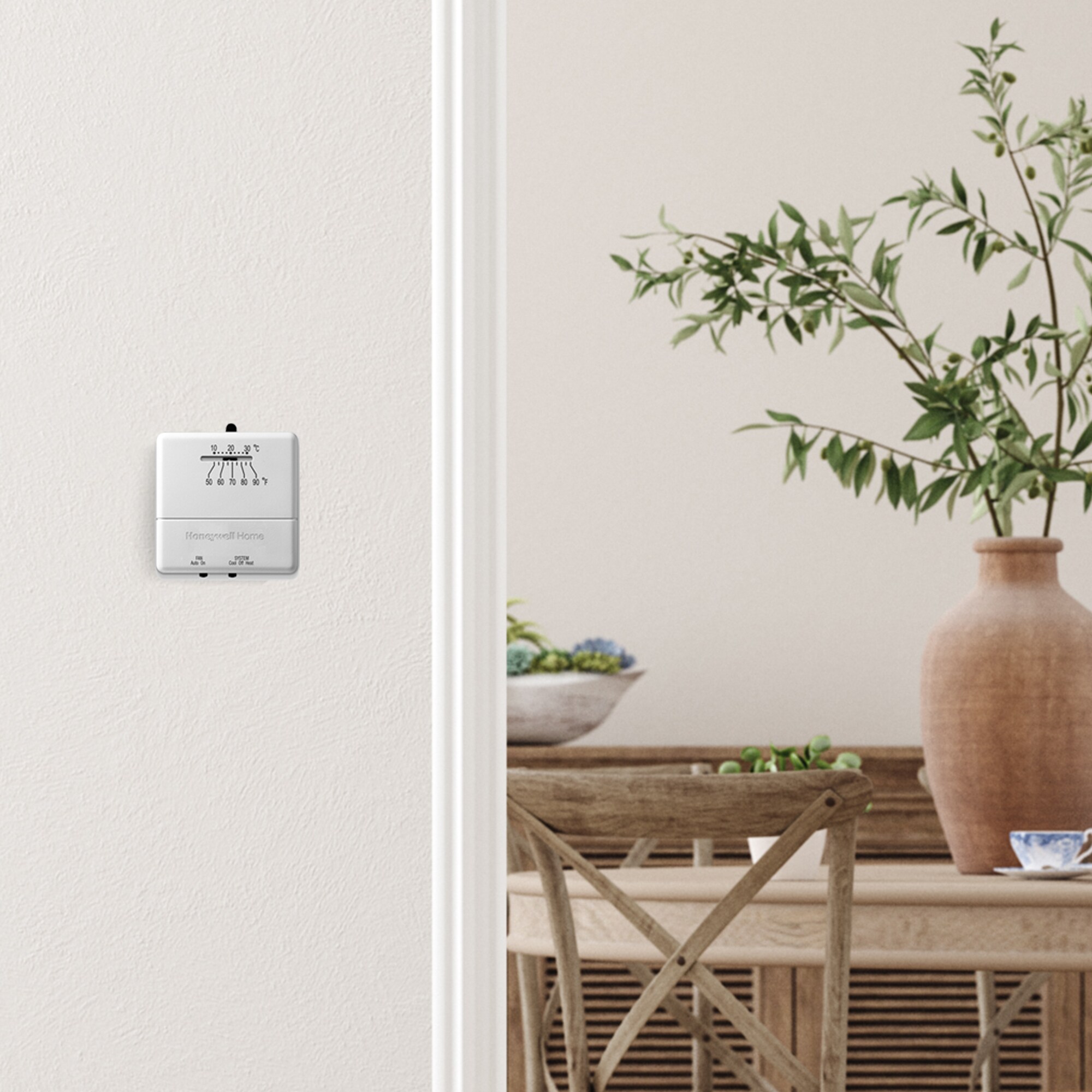 White Square Low Voltage Heating and Cooling Thermostat