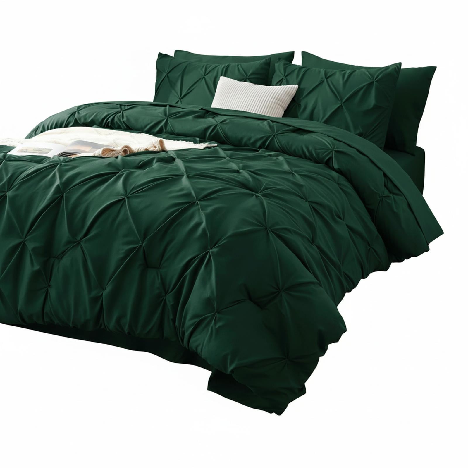 OMOMMD Full Pinch Pleat Bed in a Bag Comforter Set with Sheets Pillowcases Shams Microfiber Soft Breathable Machine Washable