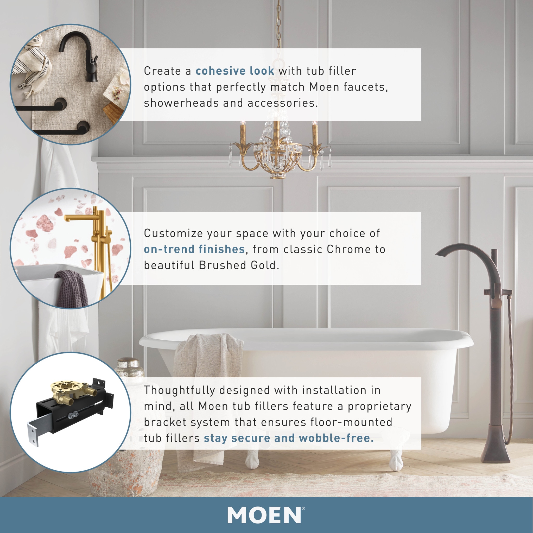 Moen Voss Brushed Gold 1 Handle Freestanding Low Arc Bathtub Faucet With Hand Shower In The 6725