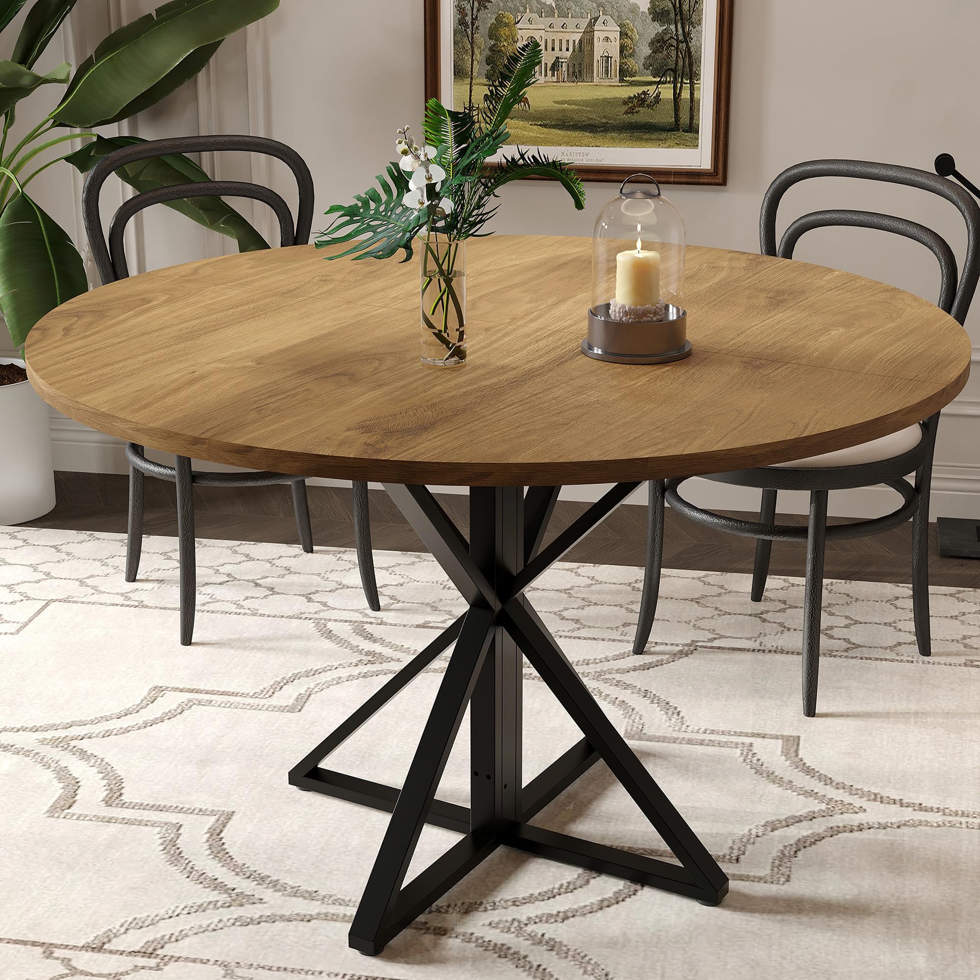 IdealHouse 47 Inch Round Farmhouse Dining Area Table For 4 People ...