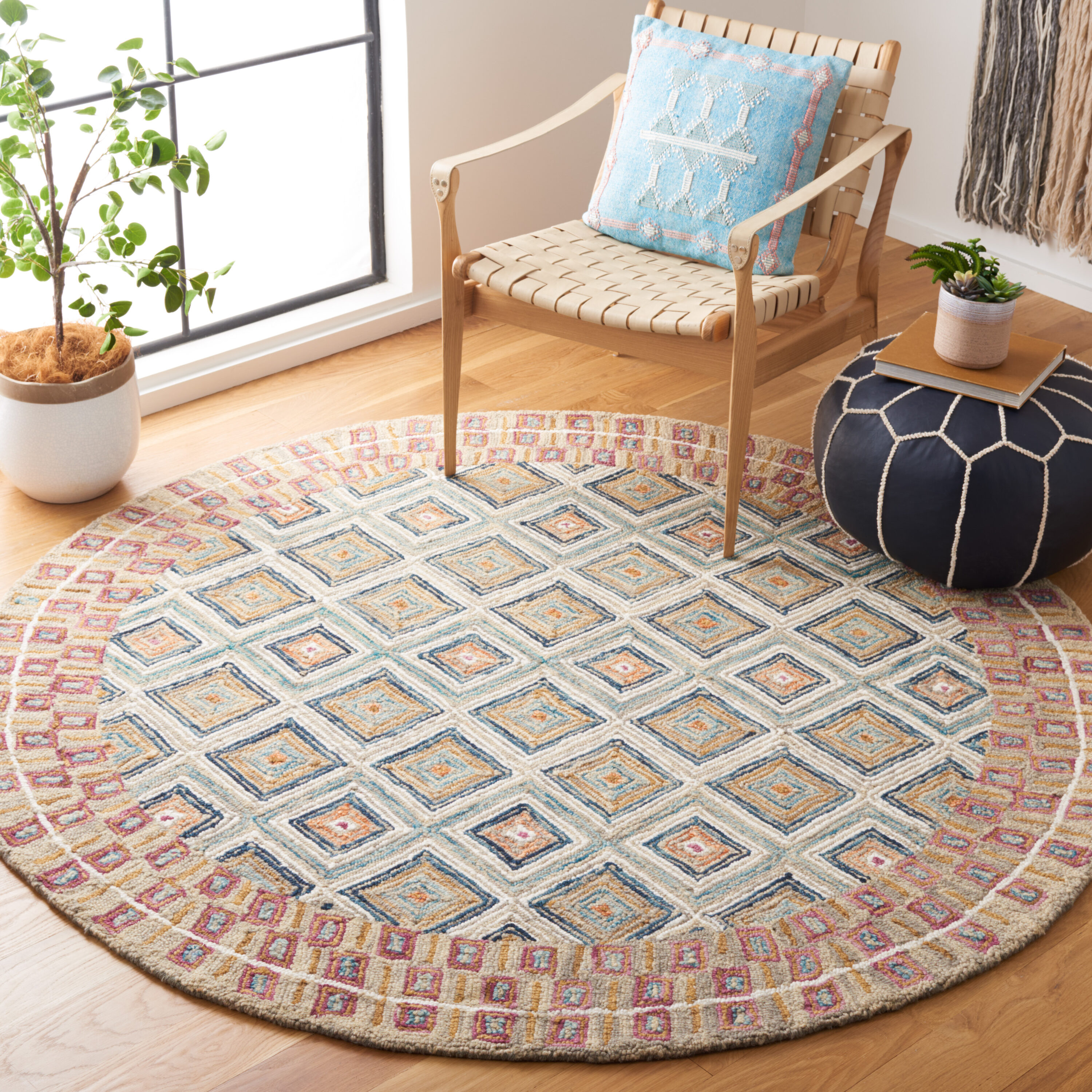  Aspen 812 Green/Red Bohemian 6ft x 6ft Round Rug