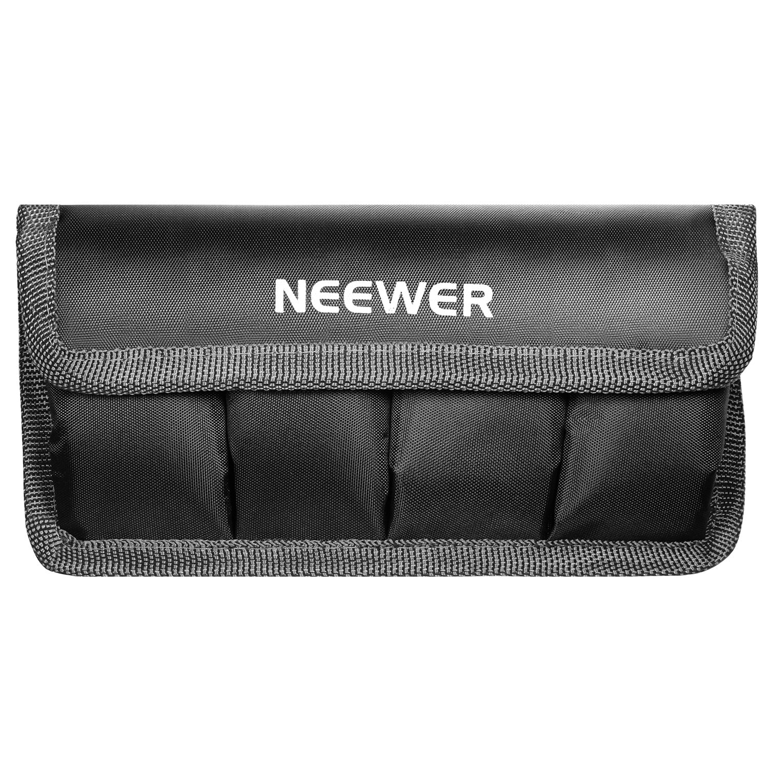 NEEWER 4-Pocket Camera Battery Case Holder for AA and DSLR Batteries Compatible with LP-E6 LP-E8 EN-EL14 EN-EL15 FW50 and More Nylon with Polyurethane Coating