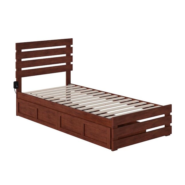 Atlantic Furniture Oxford Walnut Twin, Elevated Twin Bed Frames With Storage Drawers