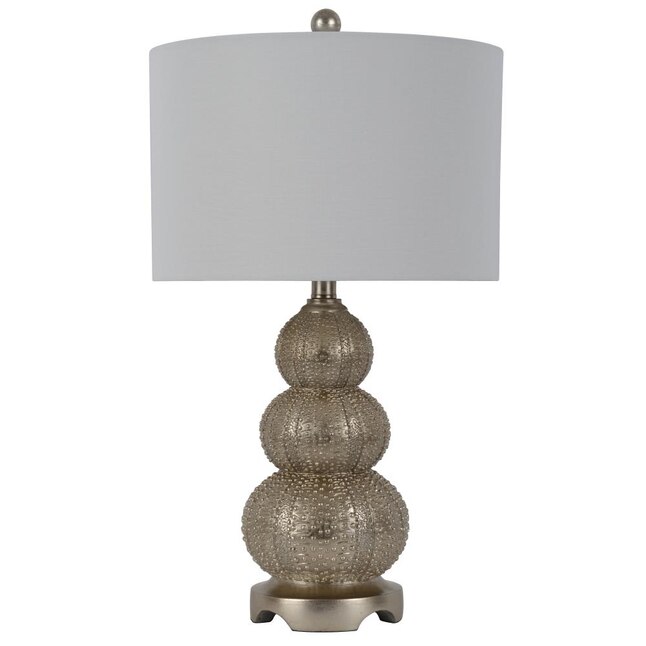 Silver Leaf Table Lamp With Linen Shade, White Sea Urchin Table Lamp