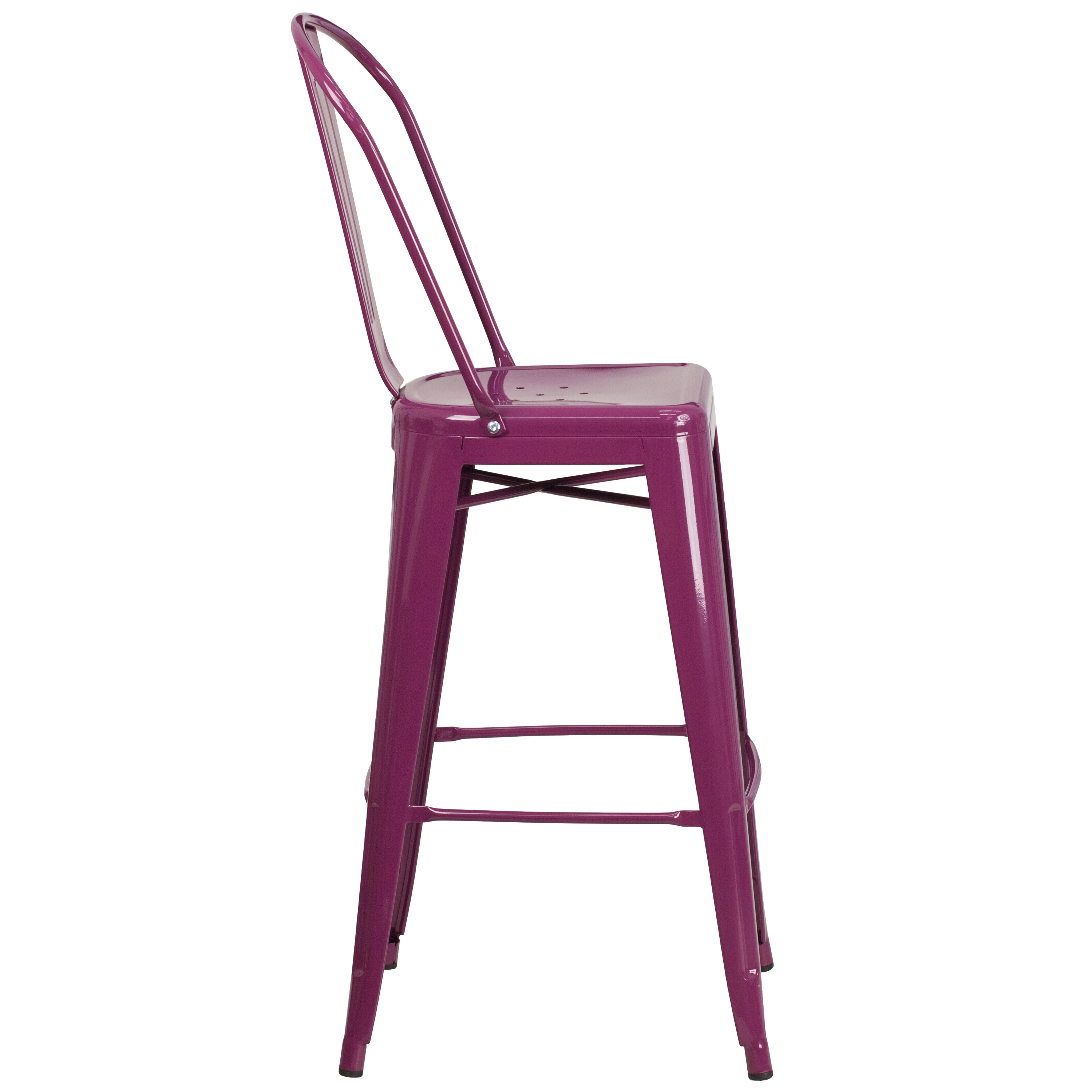 Purple Metal 30" High Indoor-Outdoor Barstool with Back