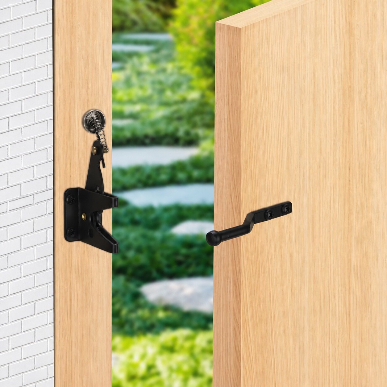 Vrbgify Self Locking Gate Latch with Spring Cable Pull Black Gravity ...
