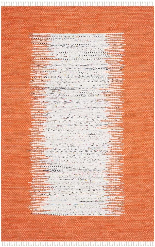 Safavieh MTK711C-5 Montauk Keeling 5 x 8 (ft) Cotton Ivory/Orange Rectangular Indoor Border Coastal Area rug