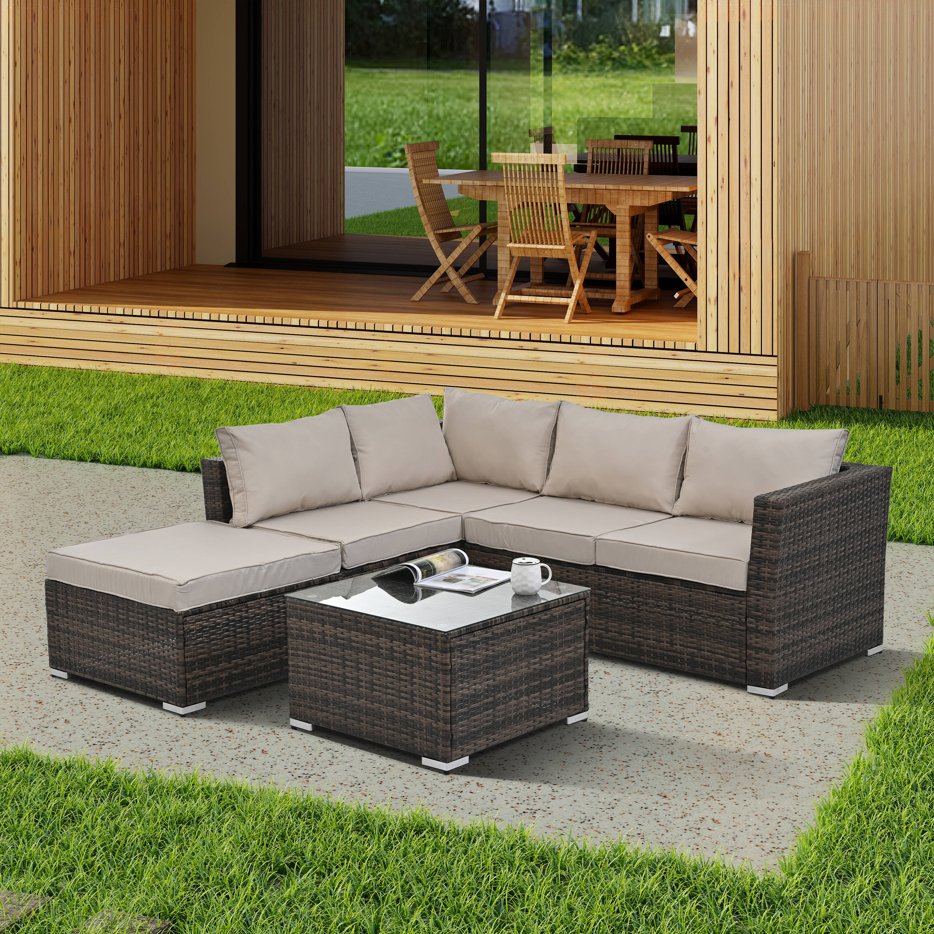 AHIOU HOME Laila 4-Piece Rattan Patio Conversation Set with Tan ...