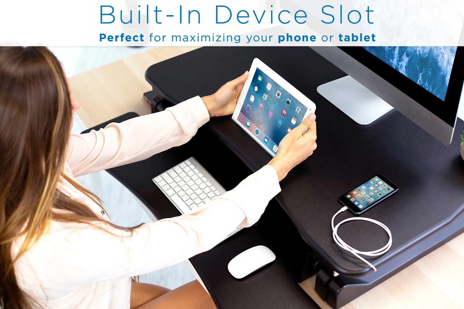 Black Electric Adjustable Standing Desk Converter with Wheels