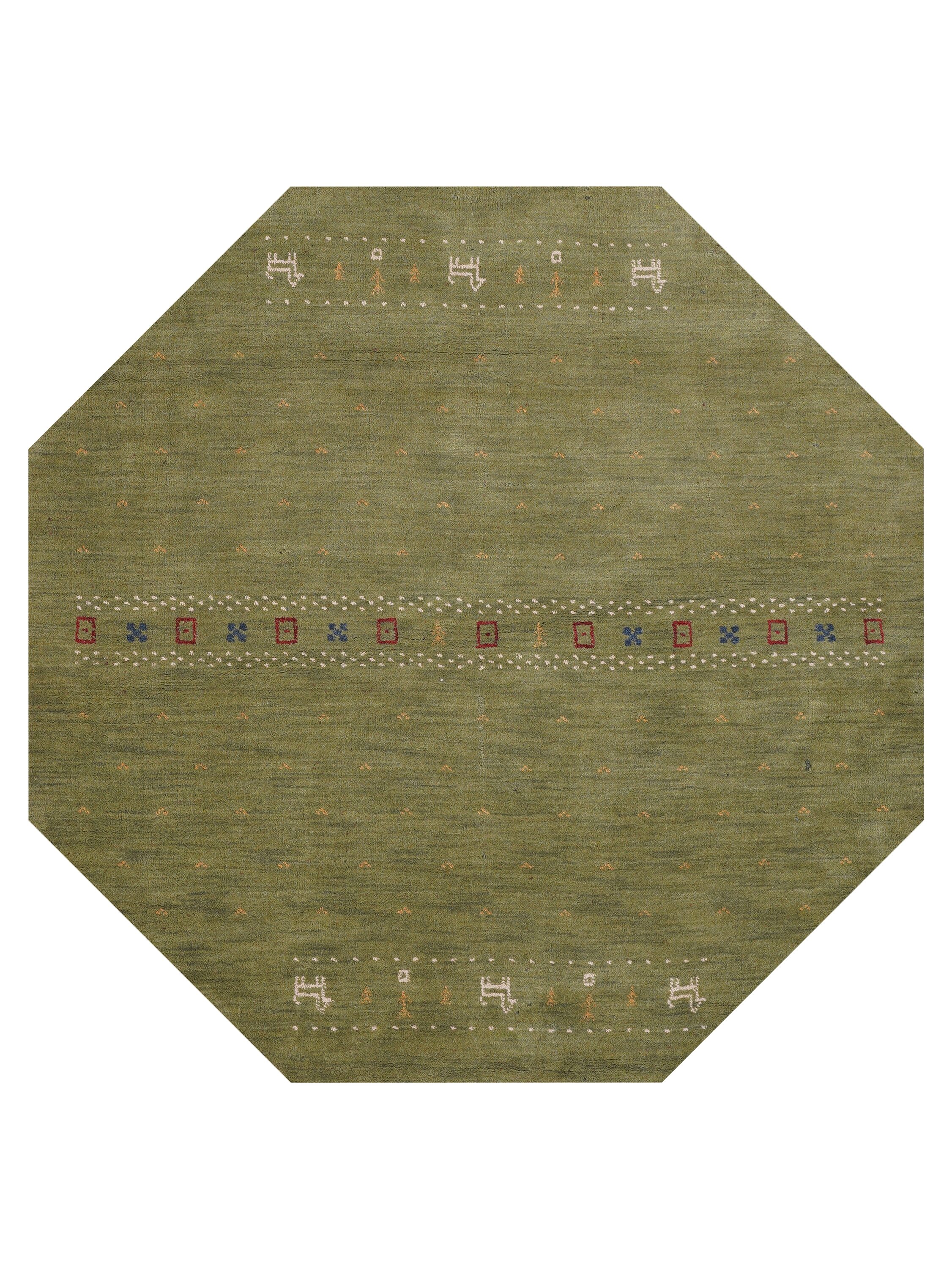 Rugsotic Carpets  HAND KNOTTED LOOM WOOL ECO-FRIENDLY AREA RUGS  - 6'x6' Octagon Shape Green Color Contemporary Modern Design High Pile Thick Handmade Anti Skid Area Rugs for Living Room Bed Room L00585