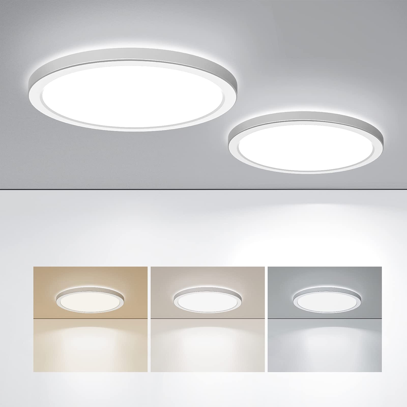 Adrinfly  LED Flush Mount Ceiling Light 9 Inch 18W 3000K 4000K 5000K Hardwire Light Fixture Ultra Thin Round White Lamp for Kitchen Porch Bedroom
