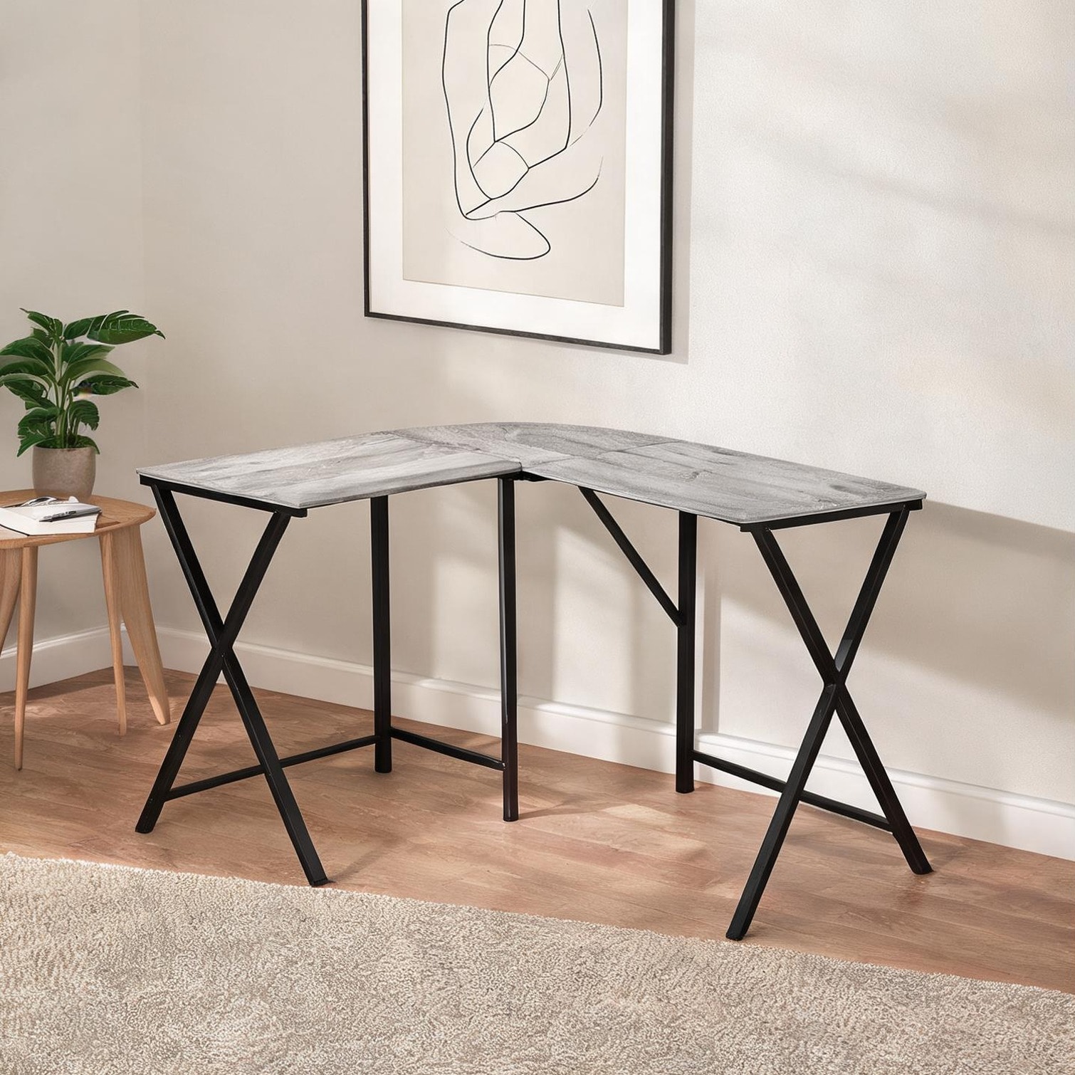 chillscreamni Soft Gray L-Shaped Computer Desk 55-Inch Corner ...