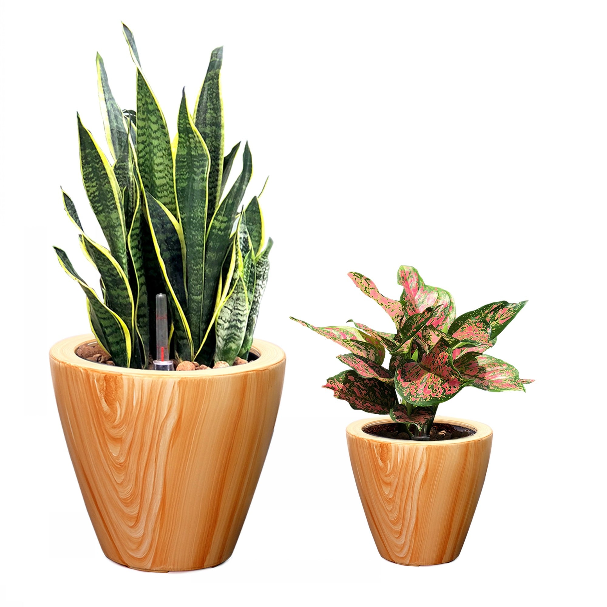 Yiekholo LL-1639AA 2 -Pack Round 10.2-in W Medium Brown Polyrattan Indoor/Outdoor Planter with Drainage Holes with Self Watering