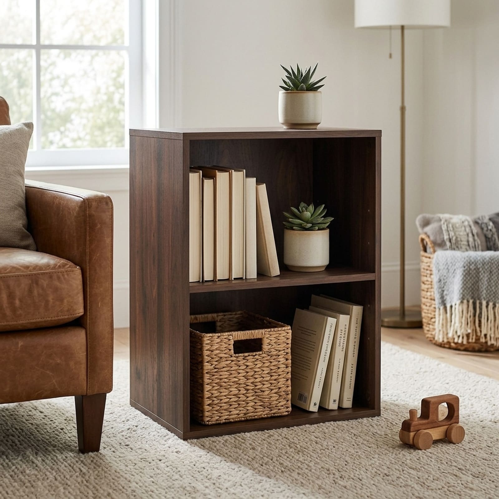 SUGIFT 2 Cube Bookcase Small Open Bookshelf Floor Standing Bookcase with 5 Position Adjustable Shelf for Living Room Office