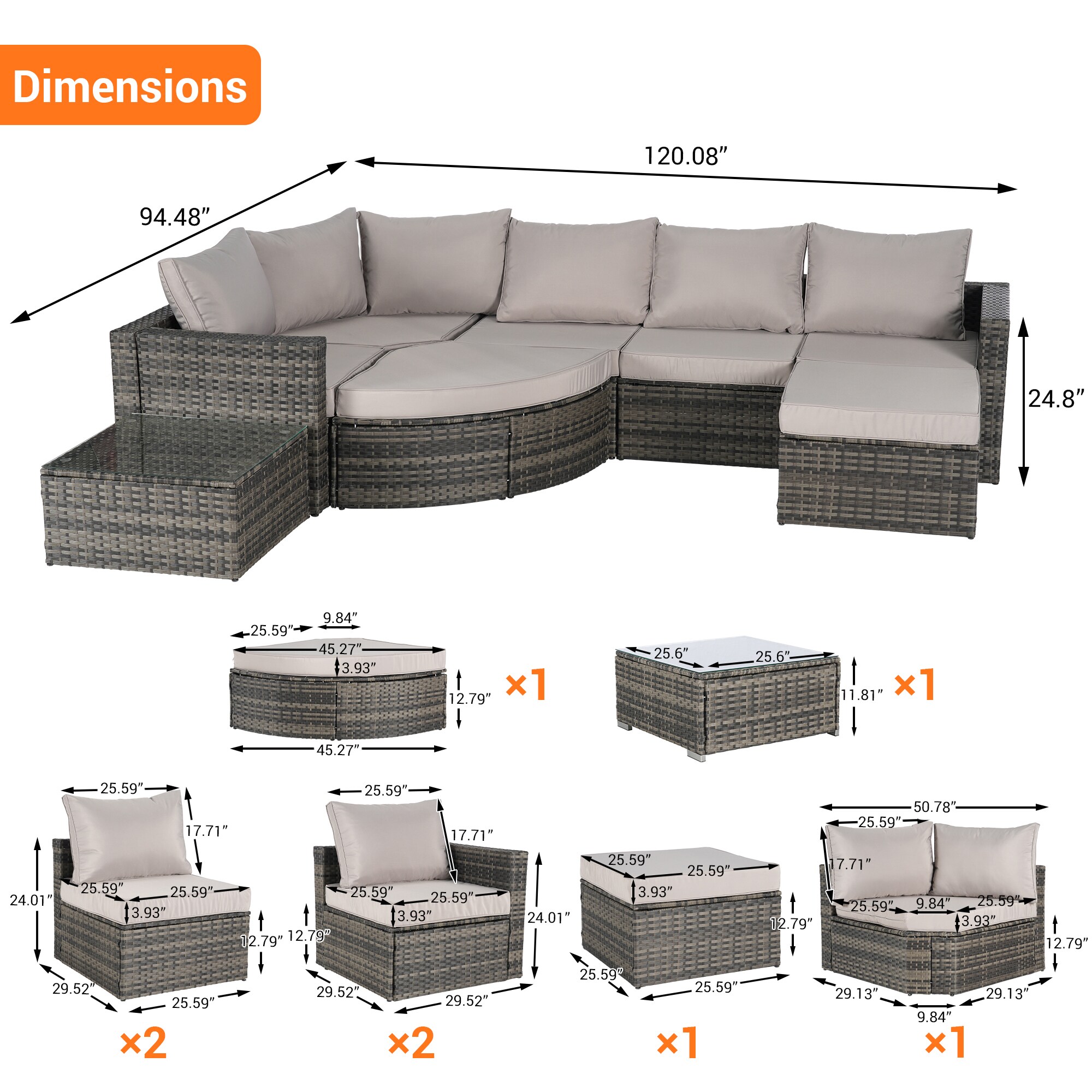 SINOFURN SYA020175GY Patio-Sofas-Daybeds - View #5