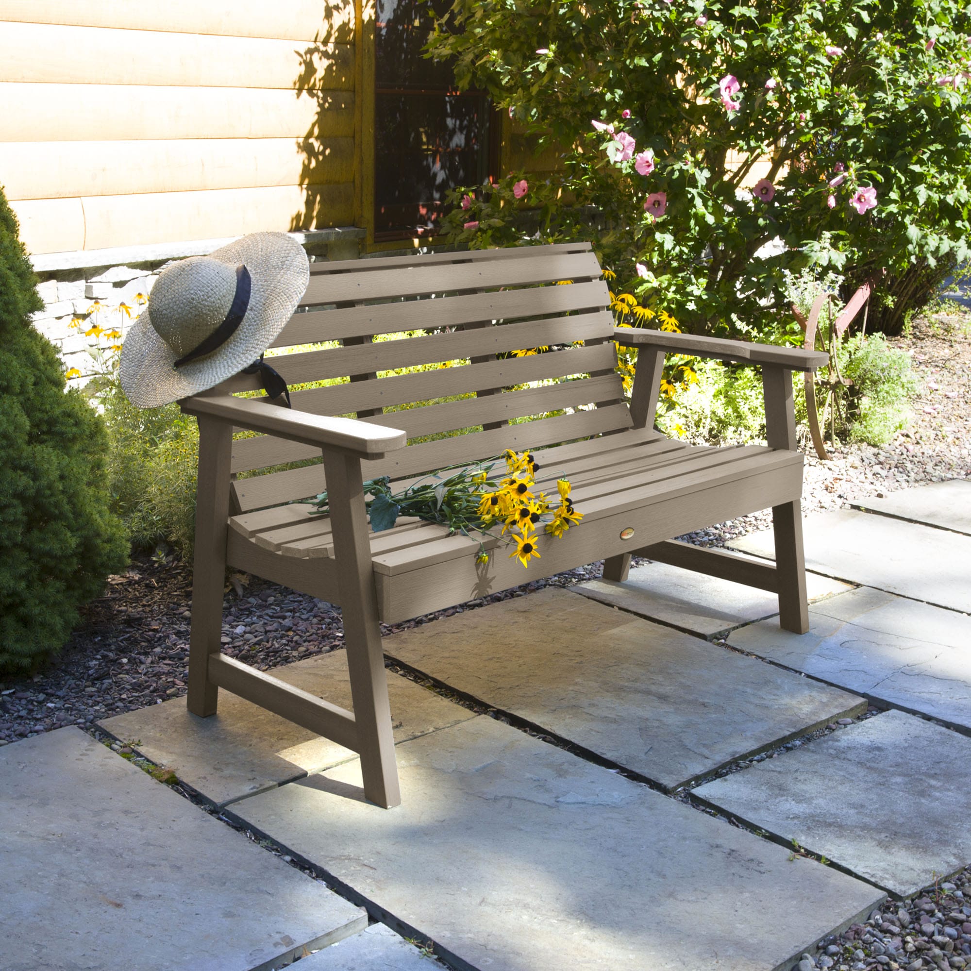 highwood AD-BENW4-WBR Weatherly 50.09-in W x 33.7-in H Woodland Brown Plastic Garden Bench