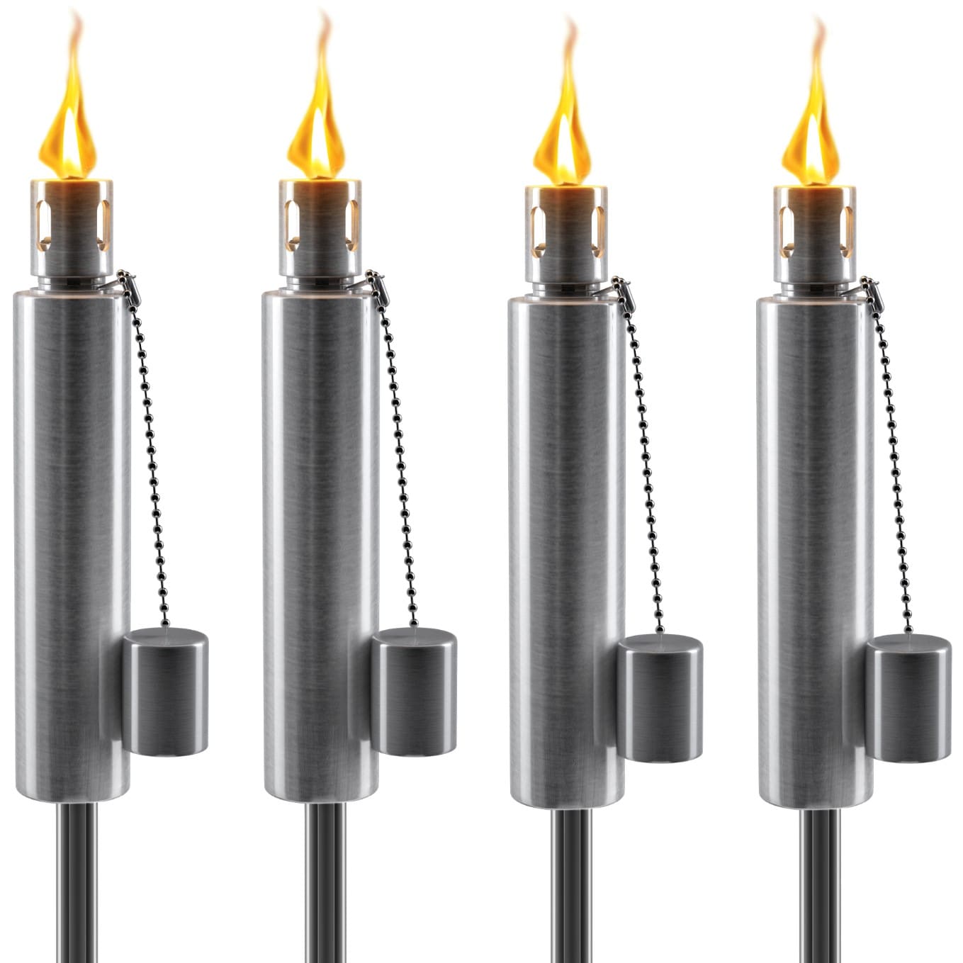  Set of 4 Barrel Stainless Steel Outdoor Torches Decorative Garden and Yard Lights